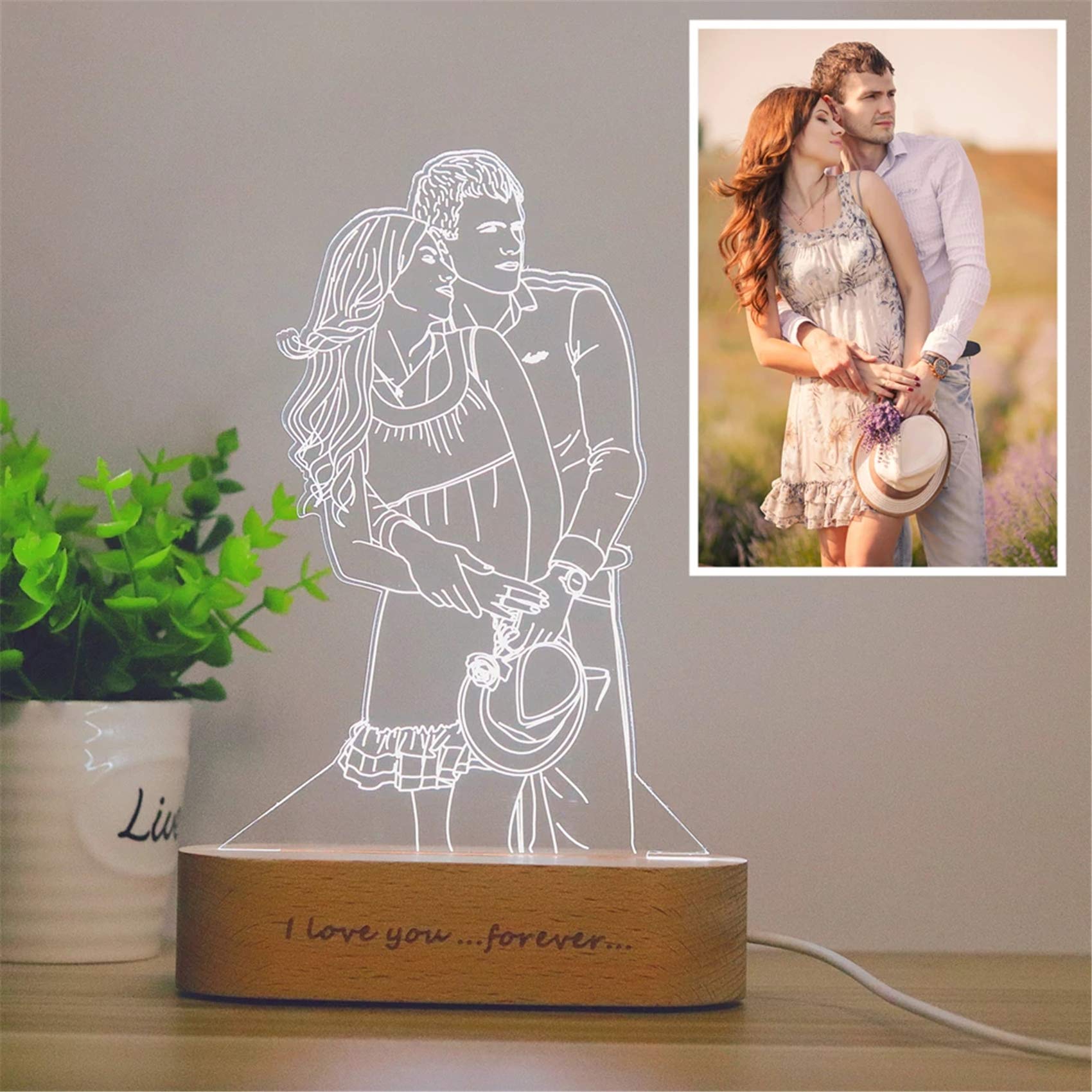 Personalized Custom Photo 3D Lamp with Engraved Text - Unique Anniversary, Wedding & Birthday Gift for Her/Him (2 Colors) | Perfect for Bedroom Decor, Romantic Surprise & Special Occasions