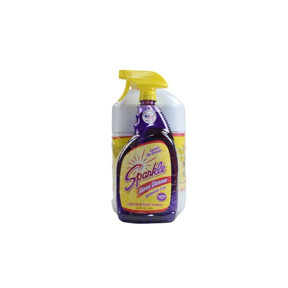 Streak-Free Sparkle Glass Cleaner Spray & Refill Kit - Ammonia-Free Formula, 33.8oz Spray Bottle + 1 Gallon Refill (6-Pack) - Perfect for Windows, Mirrors, Glass Tables & Household Cleaning
