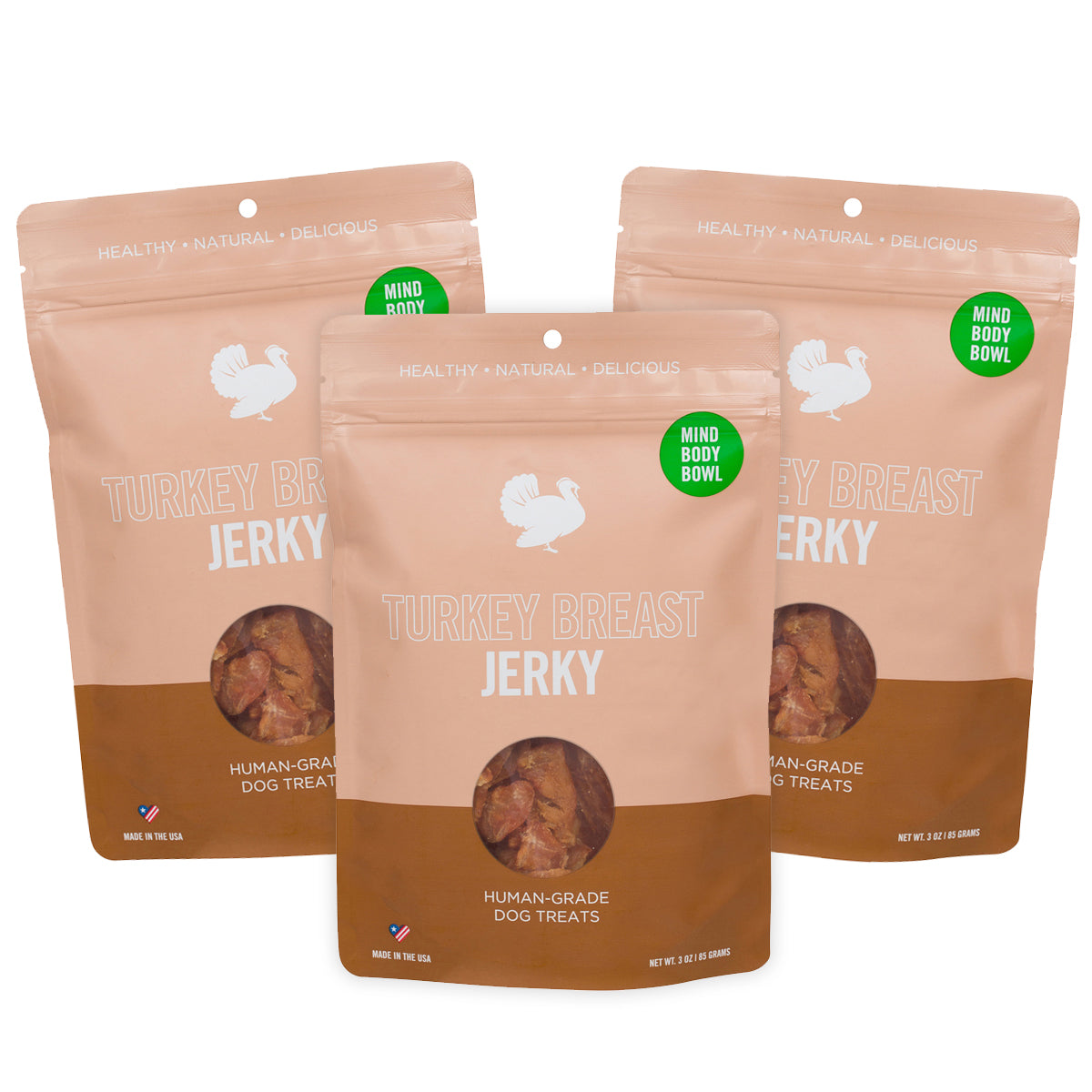 Premium Turkey Jerky Dog Treats - Grain Free, High Protein, All Natural 3-Pack for Training & Rewards - Perfect for Small & Medium Dogs