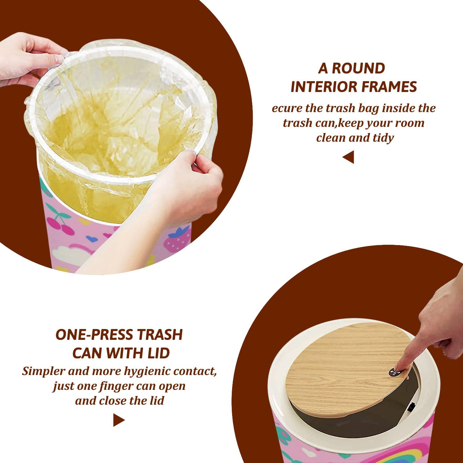 Cute Geometric Heart Pattern Small Trash Can with Lid - 1.8 Gallon Pet Proof Waste Basket for Kitchen, Bathroom, Office & Bedroom - Valentine's Day Decorative Garbage Bin for Home & Office Use