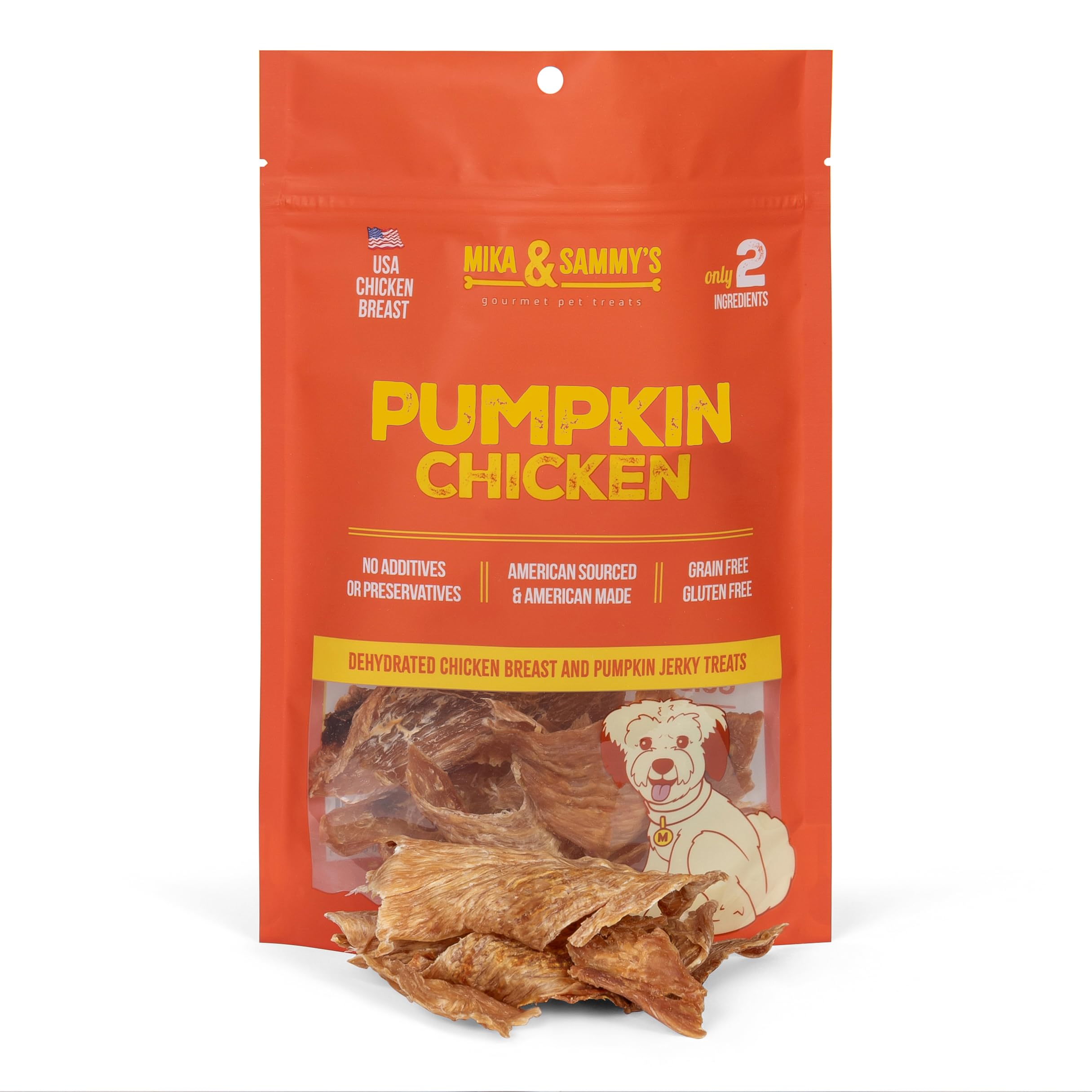 Premium Natural Chicken Jerky Dog Treats - Cage-Free, No Additives, Made in USA | Nutritious & Delicious Gourmet Snacks for Dogs - Perfect for Training, Rewards & Bonding (Mika & Sammy's Pumpkin Chicken, 5 oz)