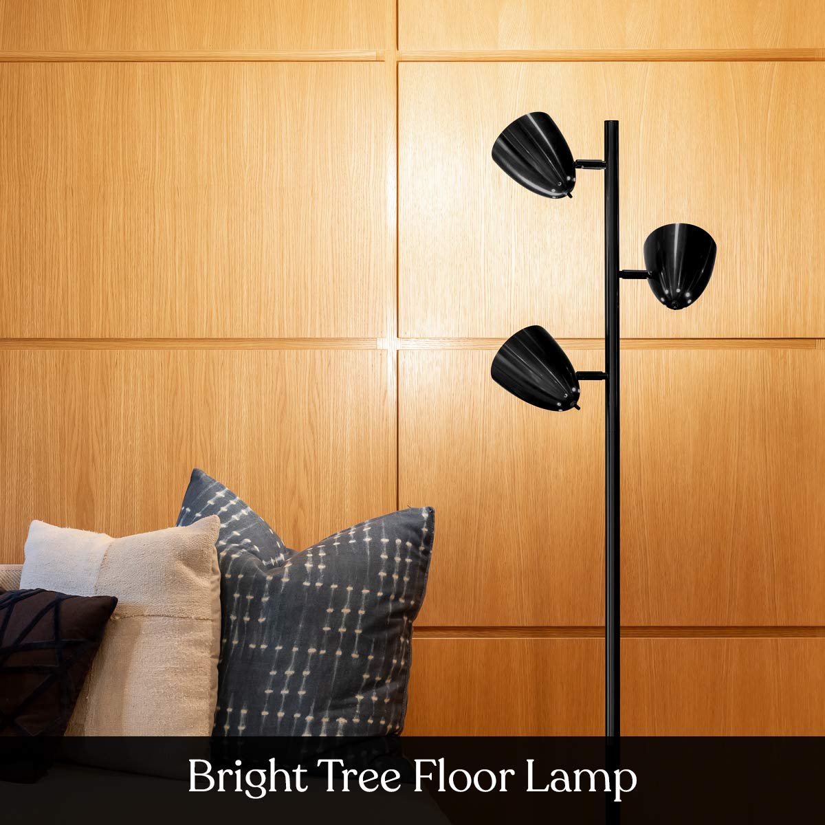 Brightech Jacob LED Standing Lamp - Modern Adjustable 3-Light Tree Floor Lamp for Living Room & Bedroom - Tall LED Lighting Fixture in Classic Black - Perfect for Reading, Working & Ambient Lighting