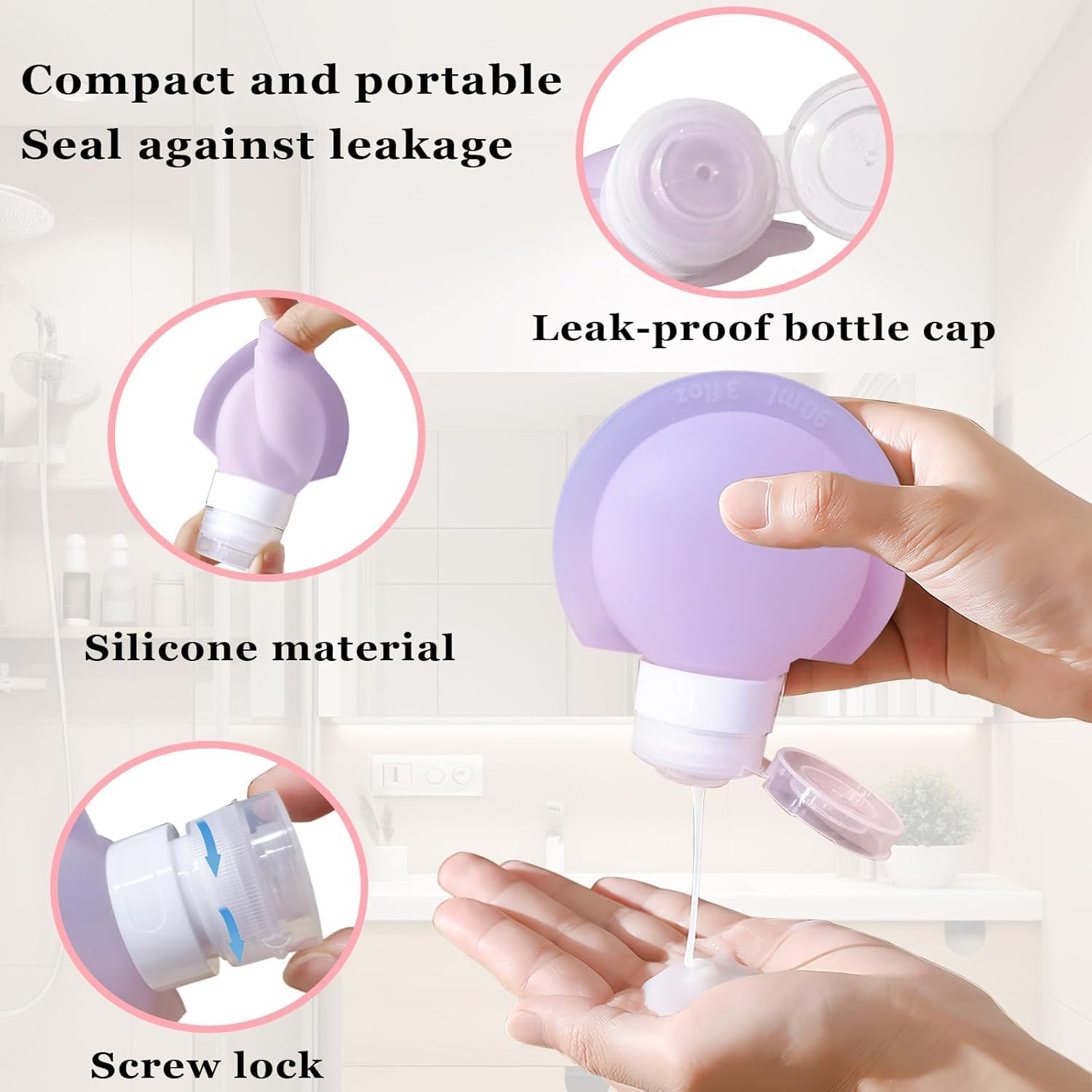 3 Pack TSA Approved Travel Bottles (60ML) - Leak Proof Refillable Toiletry Containers for Shampoo & Conditioner | BPA Free Travel Accessories with Toiletry Bag | Perfect for Airplane Carry-on, Gym & Vacation Essentials