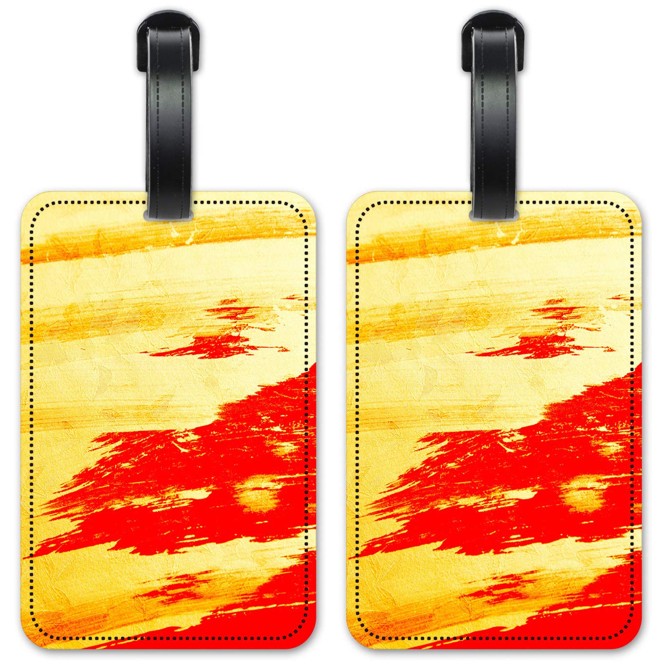 Yellow & Red Brush Stroke Luggage ID Tags - Set of 2 Waterproof Suitcase Identification Cards for Travel - Perfect for Airports, Cruise Ships & Business Trips