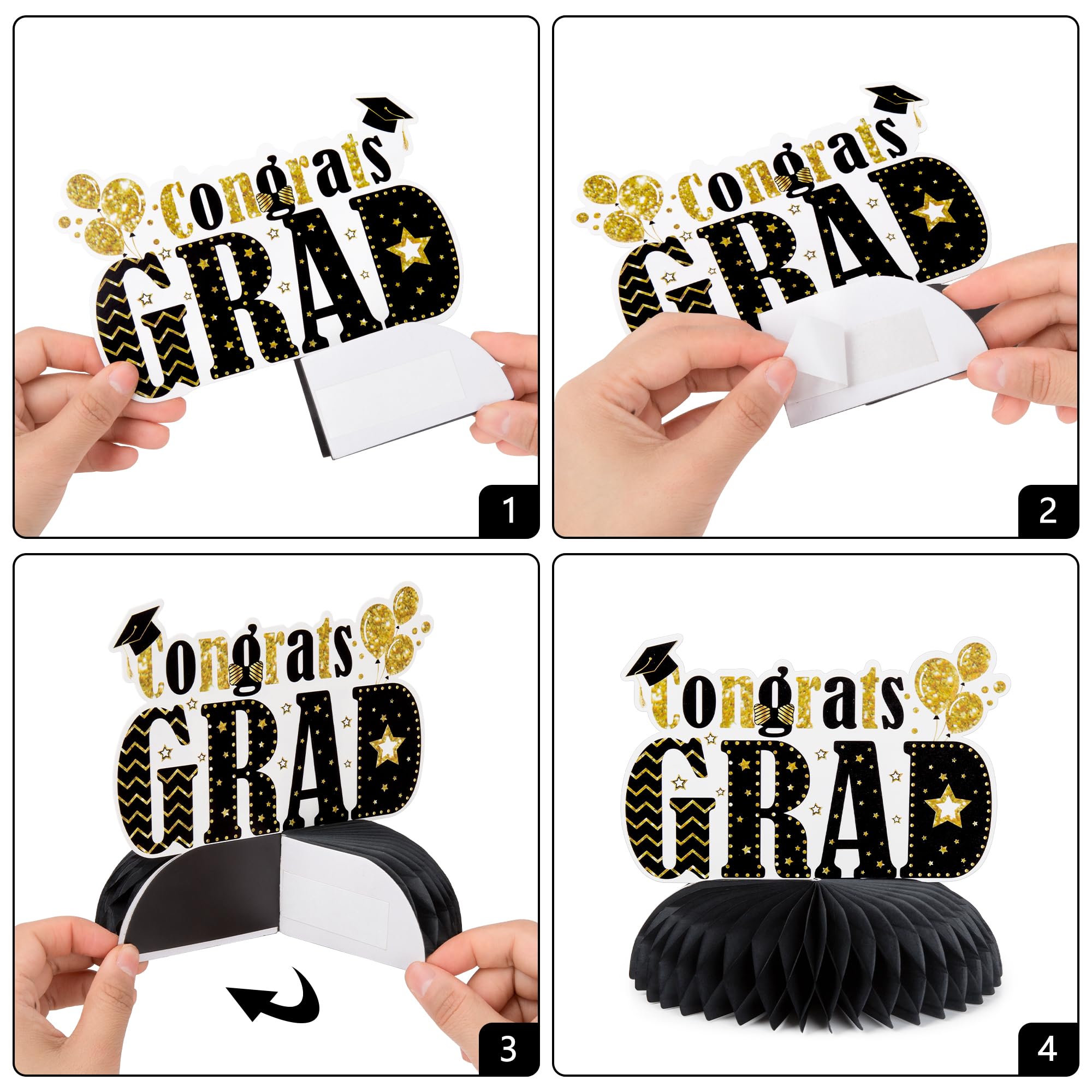 2024 Graduation Decor Kit - Black Gold Banner & Backdrop for Grad Party
