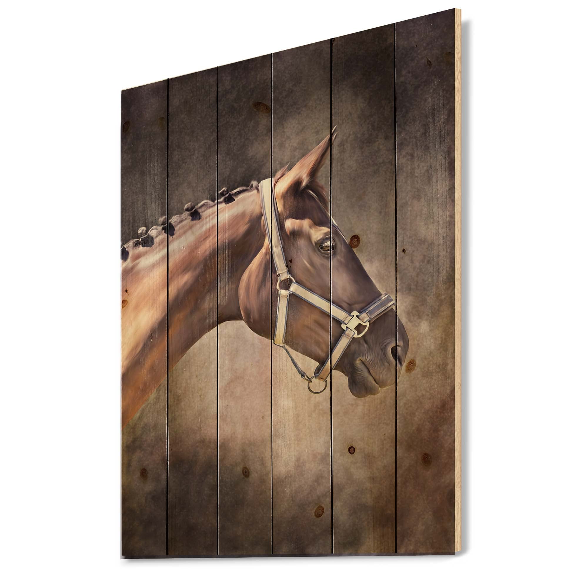 DesignQ Brown Horse Portrait Farmhouse Wood Wall Decor - Large Animal Wood Wall Art Panel Printed on Natural Pine - Perfect for Living Room, Bedroom & Rustic Home Decor