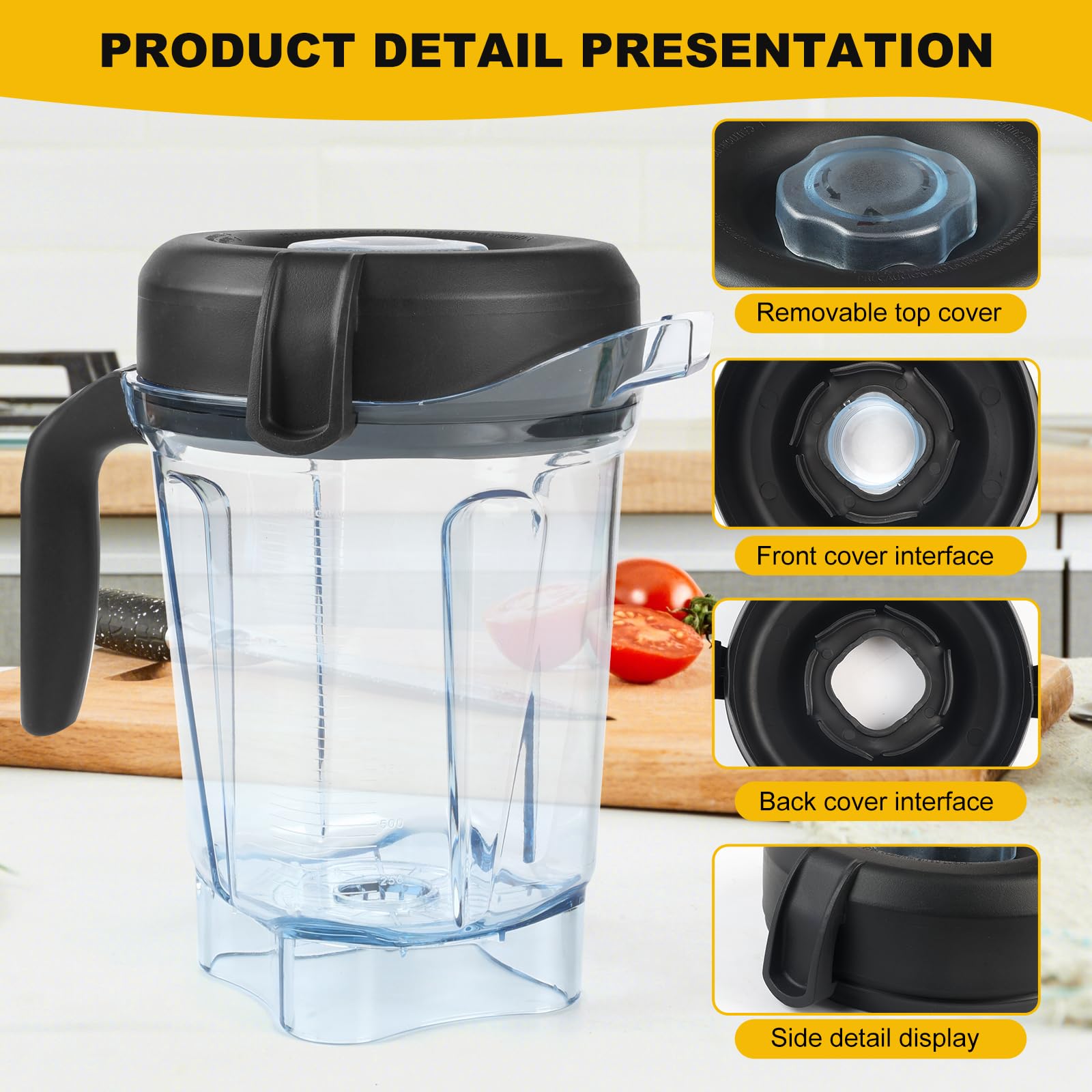 Vitamix Blender Lid Replacement - 64 Oz Low-Profile Container Cover with Plug (2-Piece Set) - Perfect for Smoothies, Soups & Nut Butters - Fits Vitamix Advance Series Blenders