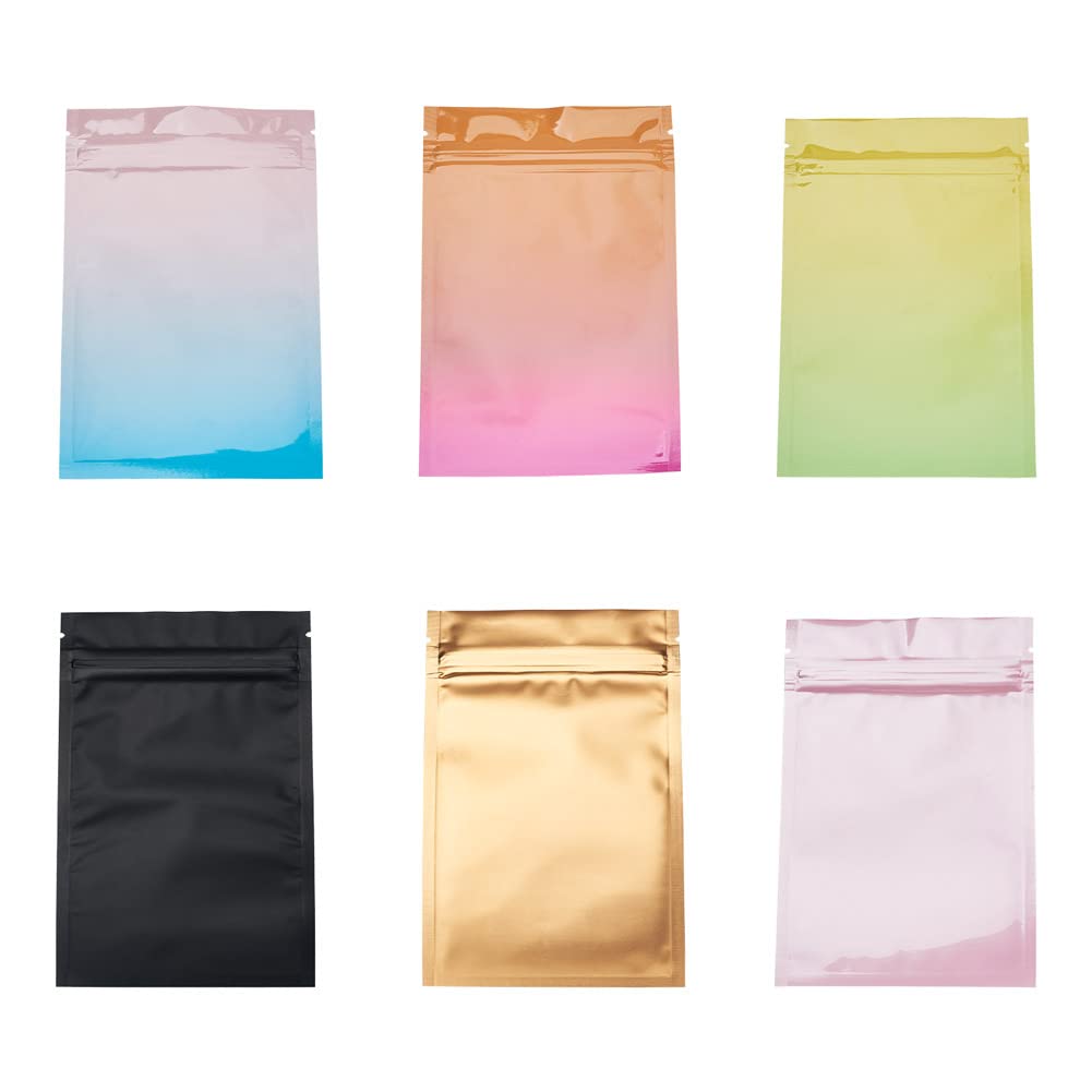 90PCS Rectangle Zip Lock Plastic Bags - Resealable Aluminum Foil Food Storage Bags | 6 Colors Small Poly Bags | Reusable Self Sealing Bags for Beads, Jewelry, Candies, Cookies, Coffee Beans & Snacks | Perfect for Kitchen, Pantry, Travel & Craft Organization