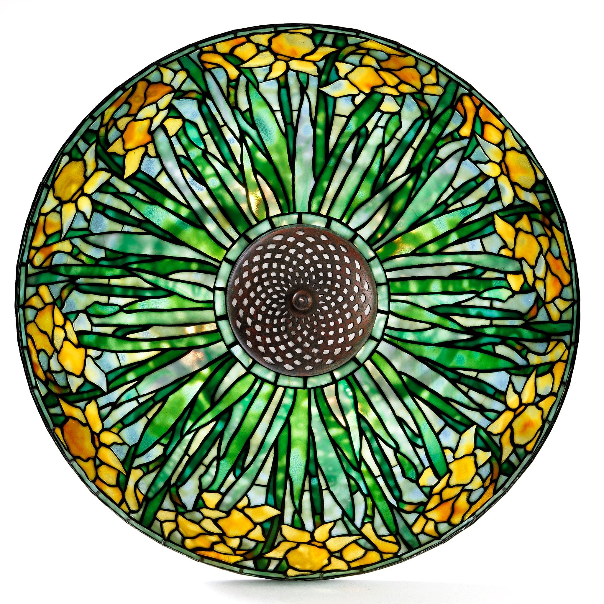 Tiffany Studios New York Daffodil Table Lamp - Handcrafted Stained Glass Art Deco Lighting for Living Room, Bedroom & Office Decor