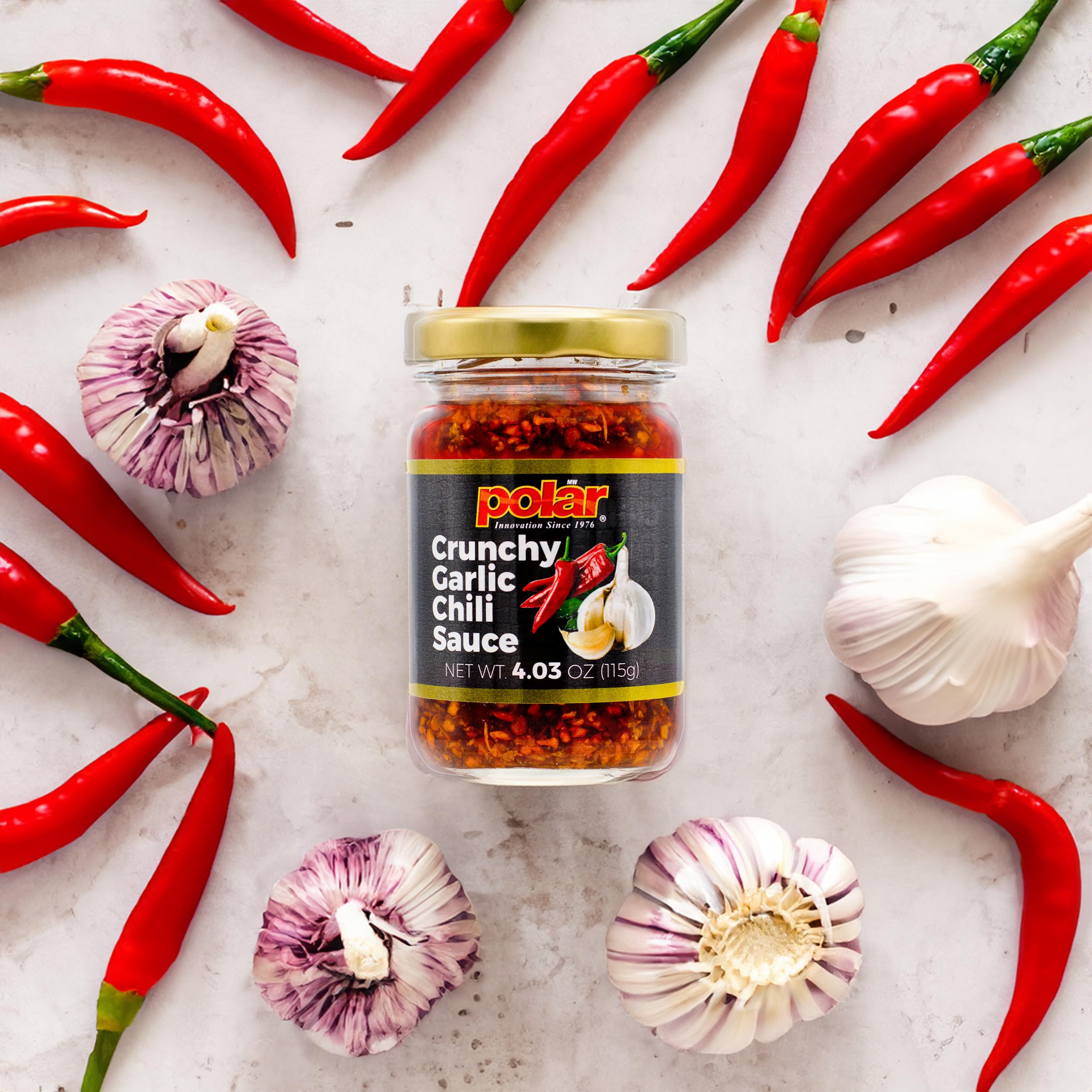 **Polar Crunchy Garlic Chili Sauce 4.03oz (Pack of 1) – Extra Crispy Chili Oil, Umami Topping – Vegan, No MSG – Perfect for Noodles, Dumplings, Rice & Stir-Fry**