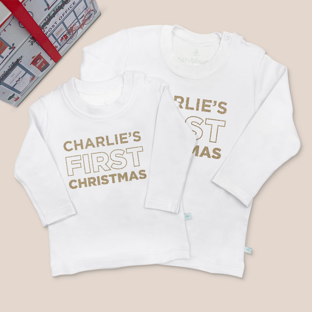 Personalized My First Christmas T-Shirt - Baby's First Holiday Outfit for Family Photos & Festive Celebrations