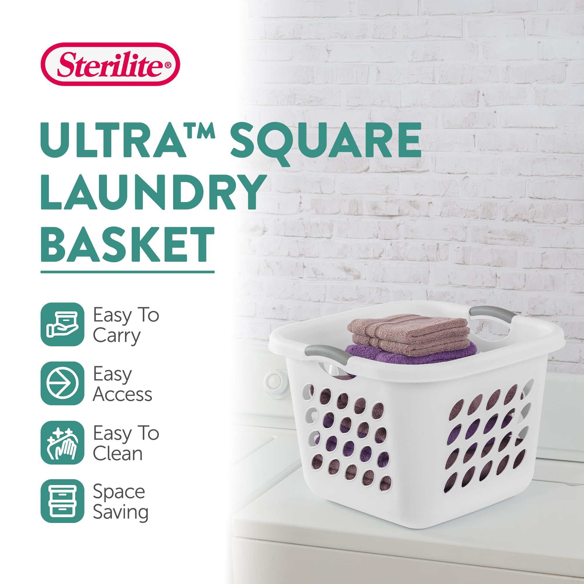 Sterilite 12-Pack White Plastic Laundry Baskets - 1.5 Bushel Capacity, Ultra Square Design for Clothes Storage - Perfect for Bedroom, Laundry Room & Dorm Organization