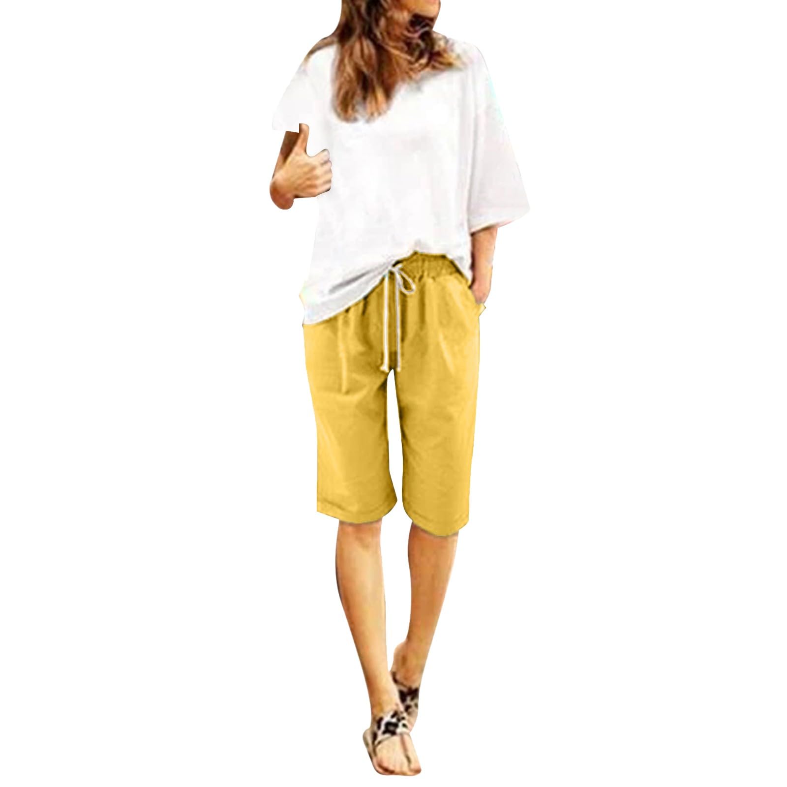 Stretchy Bermuda Shorts for Women High Waisted with Pockets - Casual & Beach Wear