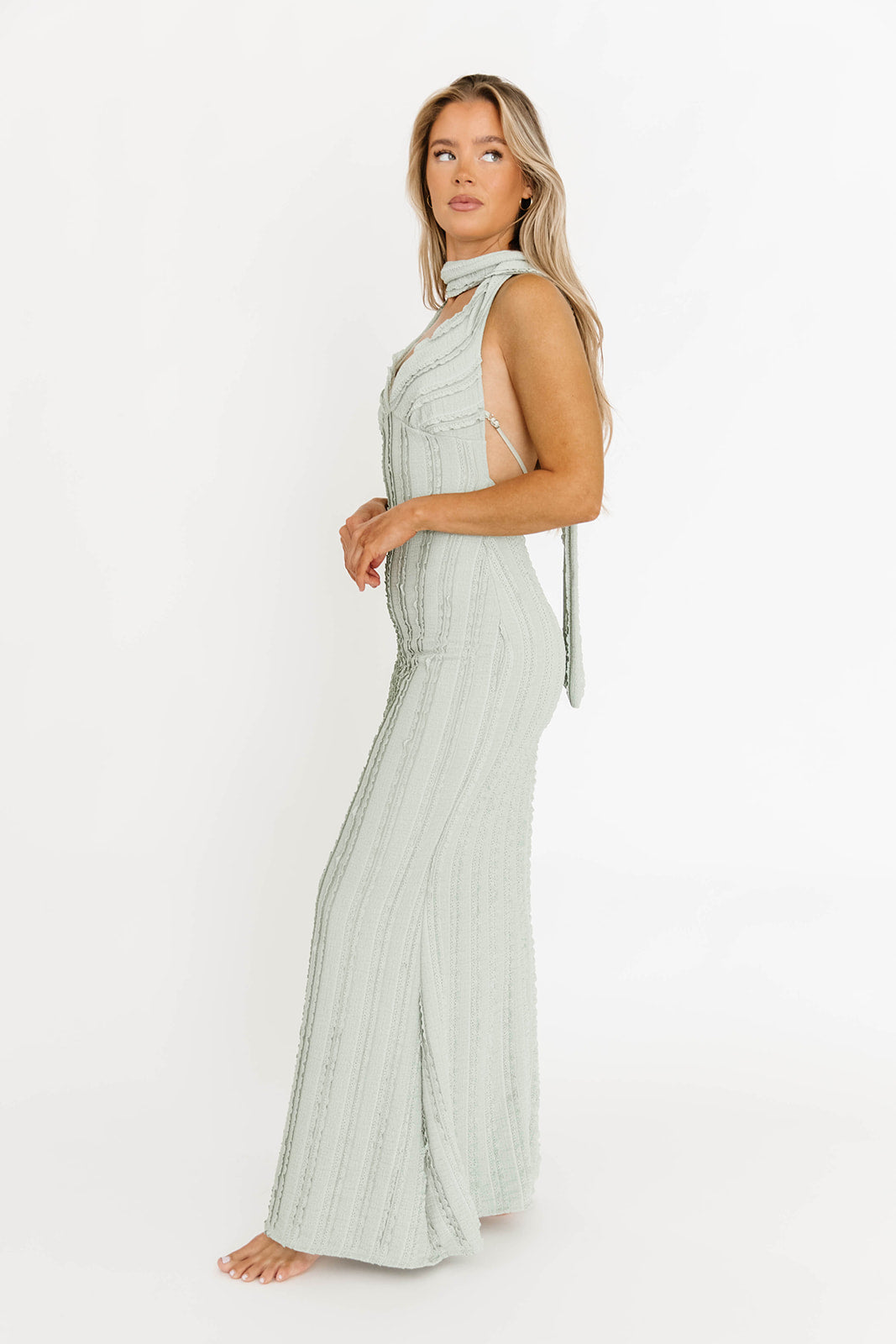 Lydia Maxi Lace Dress in Sage Green - Elegant Bohemian Flowy Long Dress for Weddings, Parties & Special Occasions