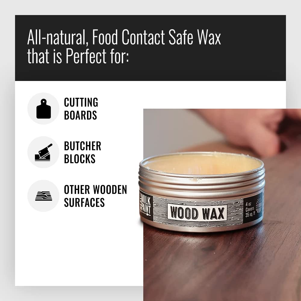 Real Milk Paint Wood Wax - 16 oz Food Grade Vegan Finish for Unfinished Furniture, Cutting Boards & Butcher Blocks | Safe for Kitchenware & DIY Woodworking Projects