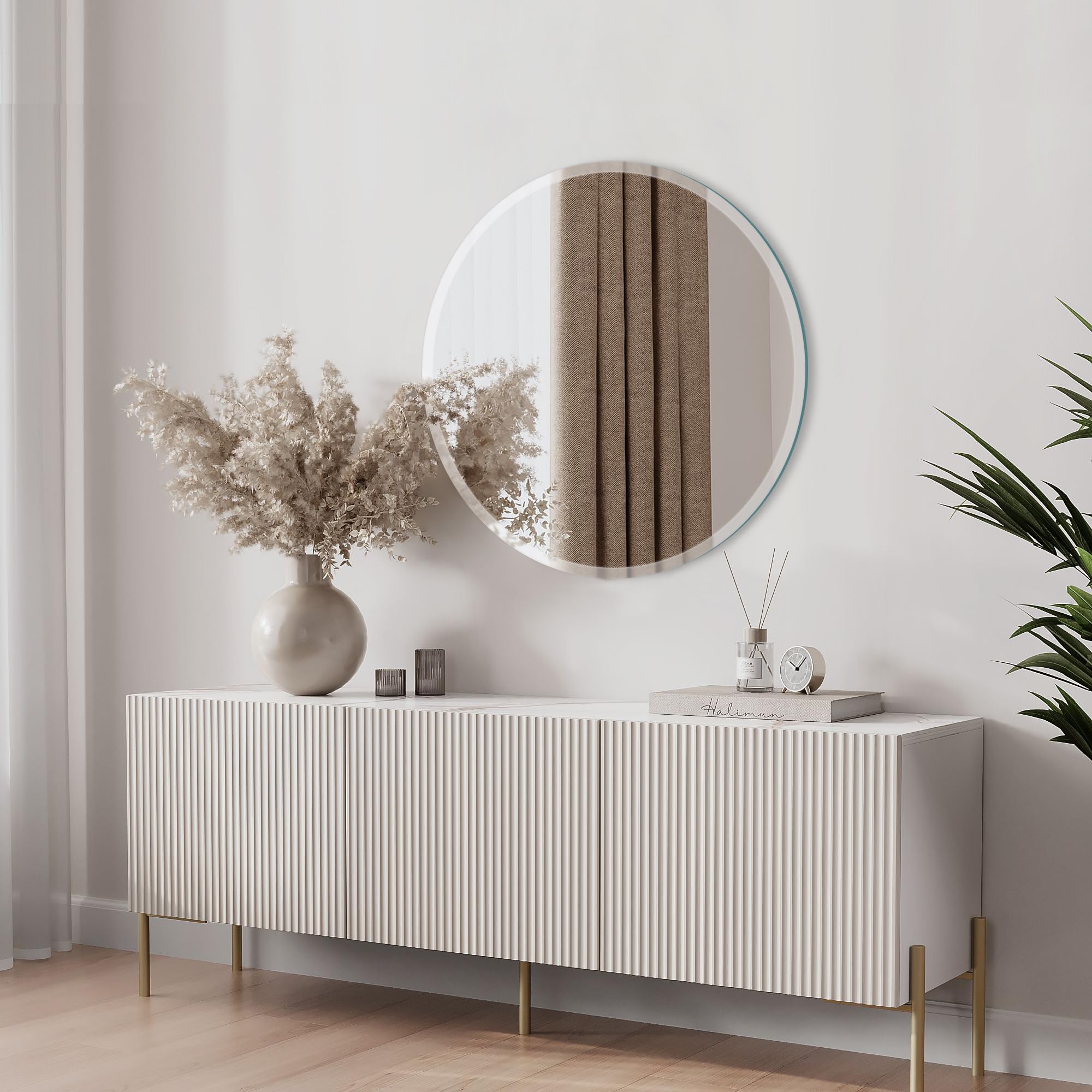 Arcus Home 18 Inch Round Beveled Frameless Wall Mirror - Perfect for Bathroom, Bedroom, Living Room, Vanity & Entryway Decor | Modern Home & Office Decoration
