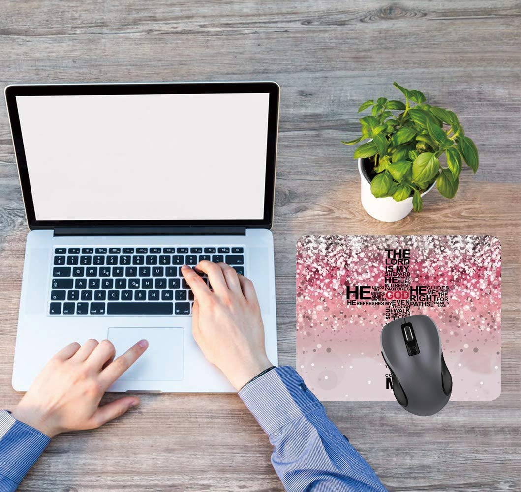 Pink Glitter Mouse Pad with Christian Cross Design - Non-Slip Rubber Base for Laptop & Computer - Cute Desk Accessory for Office, Gaming & Home Decor