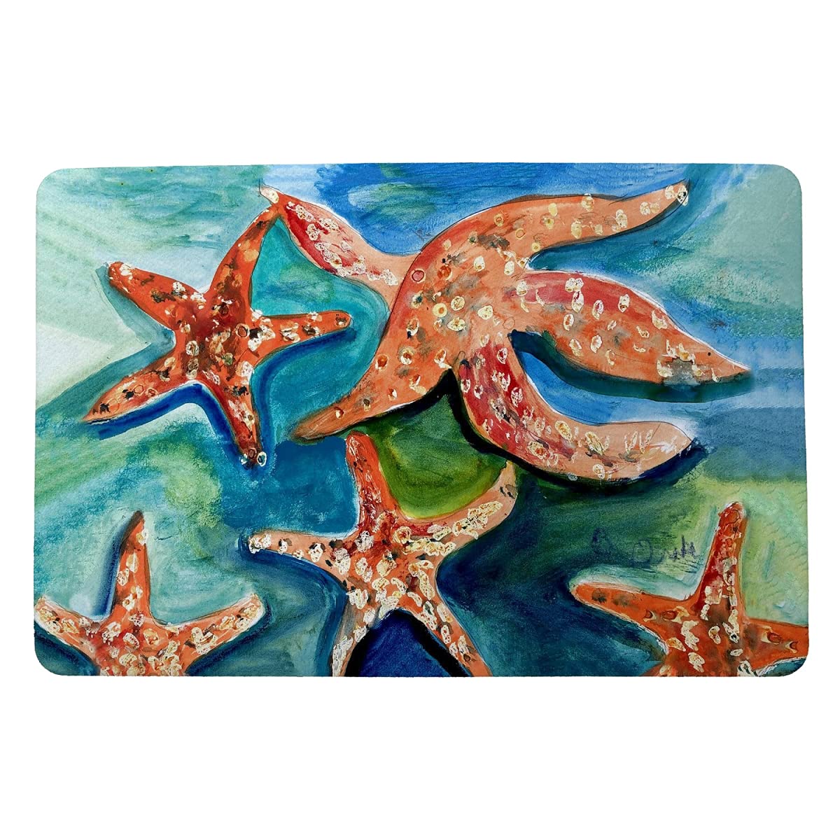 Betsy Drake Swimming Starfish Small Door Mat - Non-Slip Bathroom & Entryway Rug for Home Decor - Perfect for Beach House, Poolside, and Coastal Style Interiors