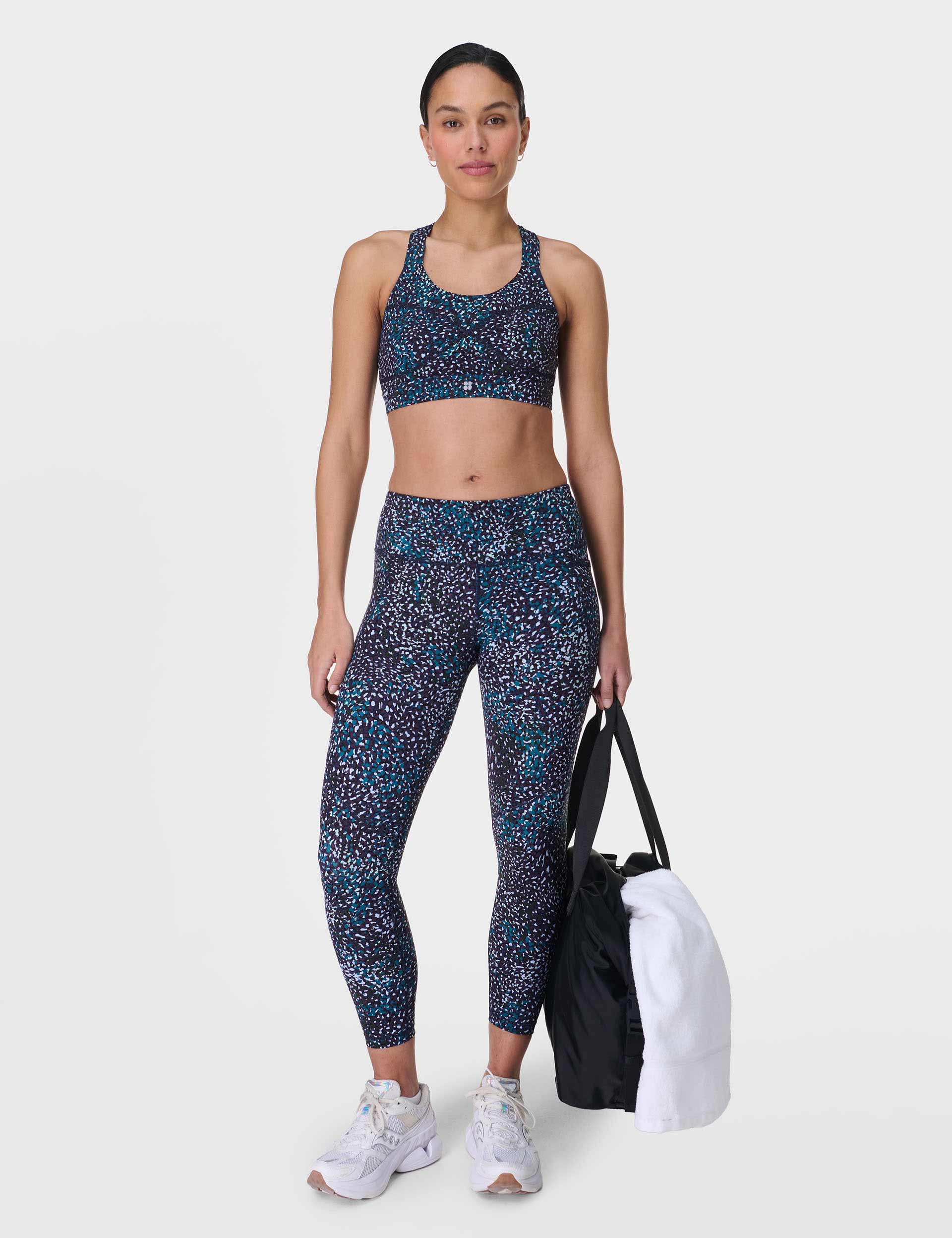 Power 7/8 Gym Leggings for Women - High Waist Yoga Pants with Blue Aurora Print - Moisture Wicking Workout Leggings for Running, Training & Lounge Wear