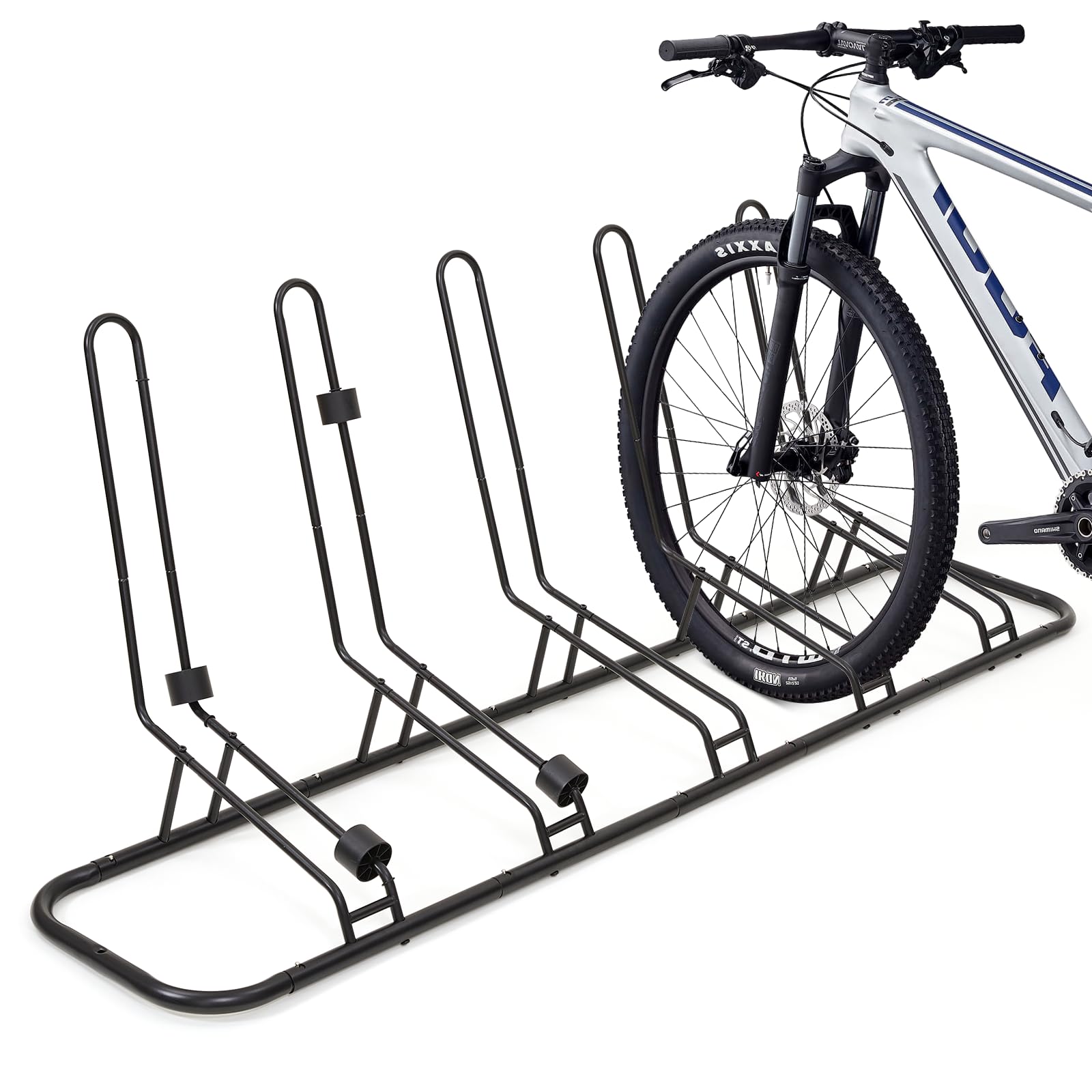 **5 Bike Rack - Heavy Duty Bike Stand for Road, Kids & MTB - No Contact with Disc Brake & Derailleur - Waterproof Floor Stand for Indoor & Outdoor Use - Perfect for Garage, Patio & Storage**