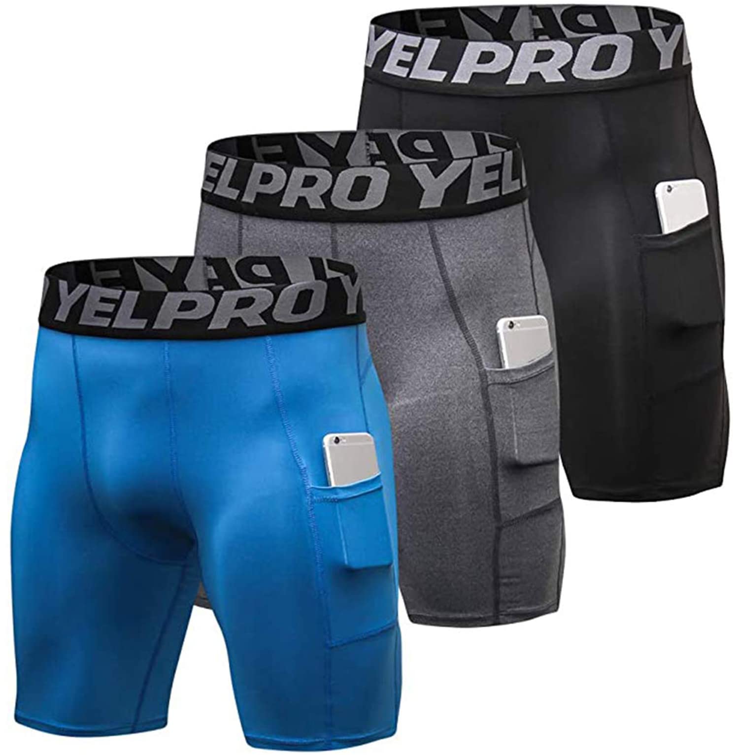 Yuerlian Men's Compression Shorts with Pockets - Spandex Athletic Workout Running Shorts, Performance Baselayer Underwear for Gym, Sports & Outdoor Activities
