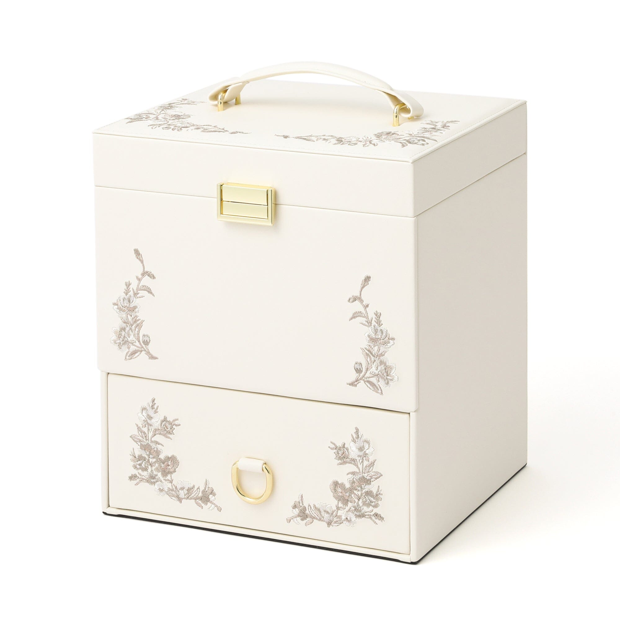 Elegant Beige Embroidery Flower Jewelry Box - Perfect for Gift Giving, Home Decor & Organizing Necklaces, Rings & Earrings