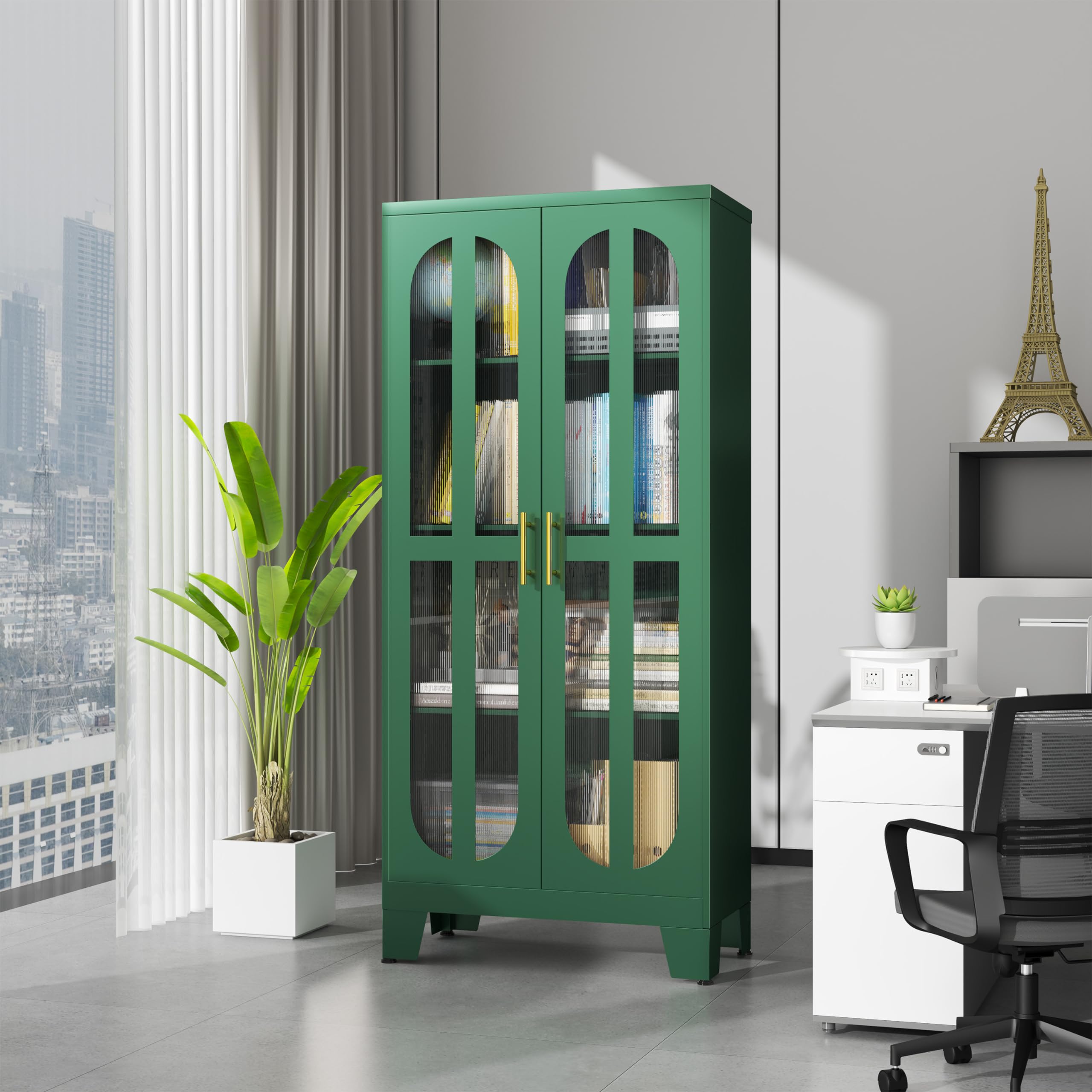 Stainless Steel Pantry Cabinet with Acrylic Glass Doors & Adjustable Shelves - 61 Inch Tall Kitchen Storage Organizer for Food, Dishes & Supplies - Perfect for Modern Kitchens, Dining Rooms & Laundry Areas