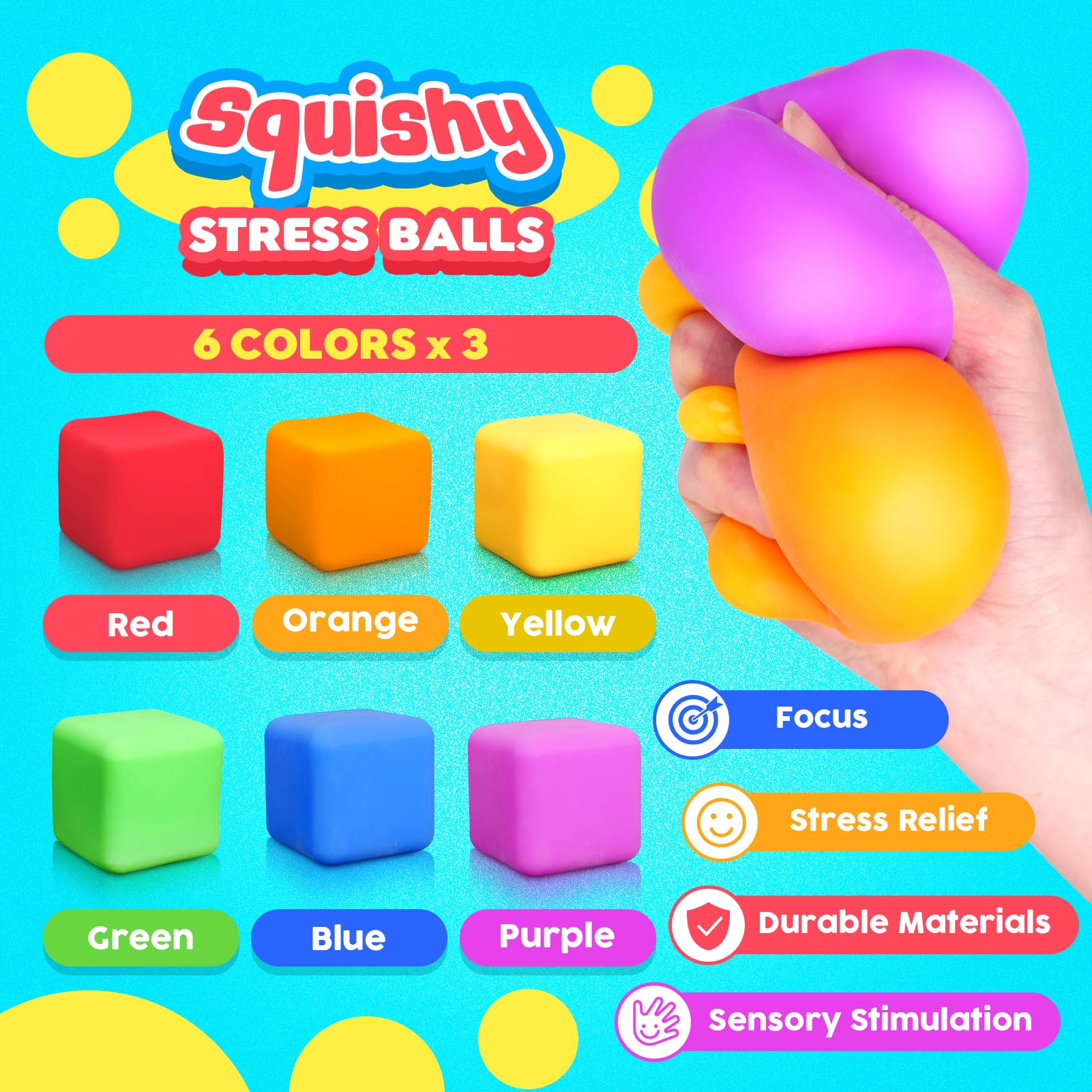 18 Pack Stress Cube Fidget Toys for Kids & Adults - Squeeze Stress Balls for Anxiety Relief, Sensory Toys for Autism, ADHD - Perfect for Classroom, Office, Party & Travel Use