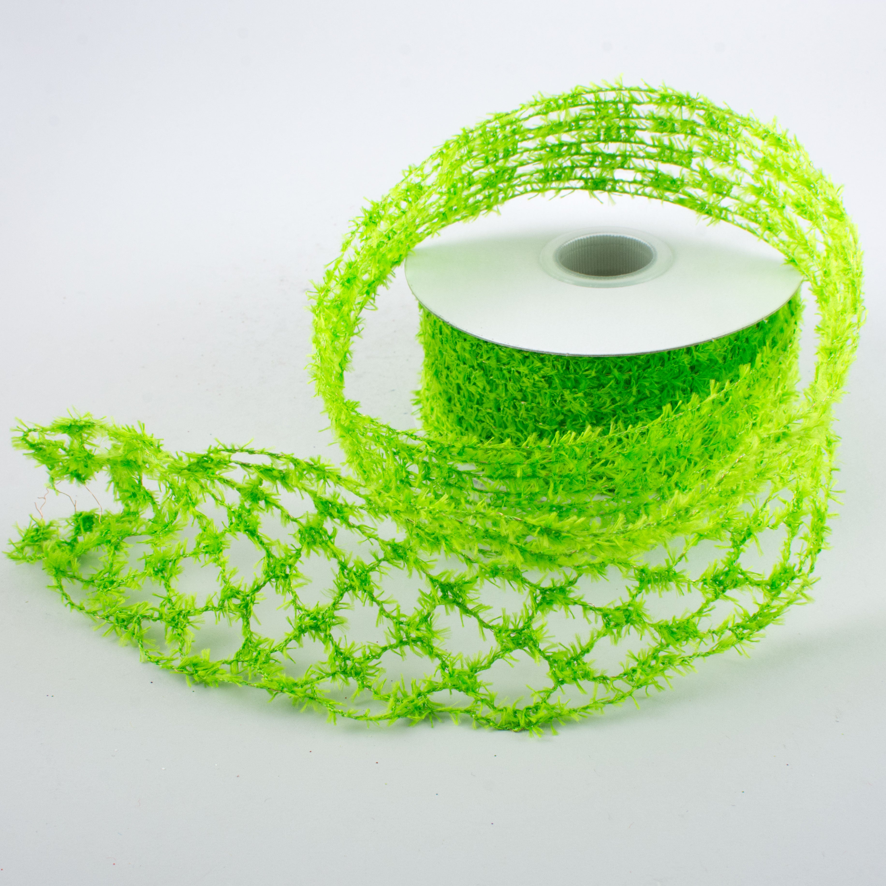 1.5 Inch Fuzzy Open Weave Ribbon - Lime Green Decorative Craft Ribbon (10 Yards) for Gift Wrapping, DIY Crafts, Hair Bows, and Party Decorations