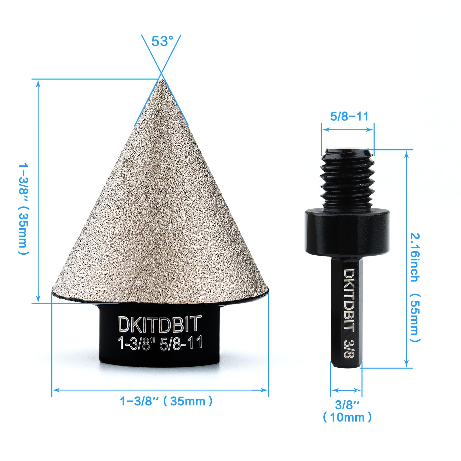 Premium Diamond Beveling Chamfer Bit 1-3/8 Inch (35mm) - 5/8-11 Thread to 3/8