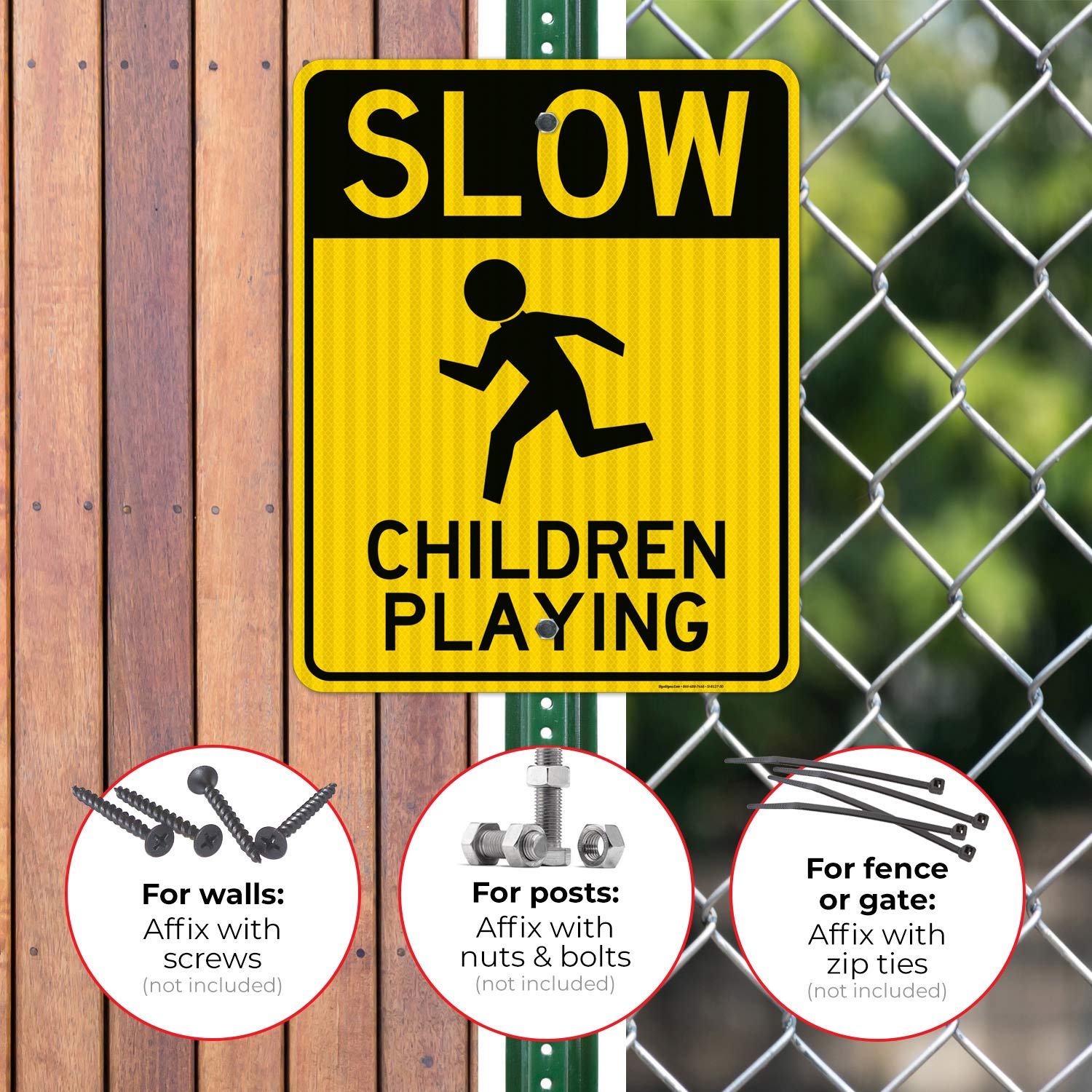 Slow Children Playing Sign - 24x30 Inches Reflective Aluminum Board - 3M EGP .080 Thick - Fade Resistant & Easy Mounting - Indoor/Outdoor Safety Sign - Made in USA - Perfect for School Zones, Neighborhoods & Play Areas