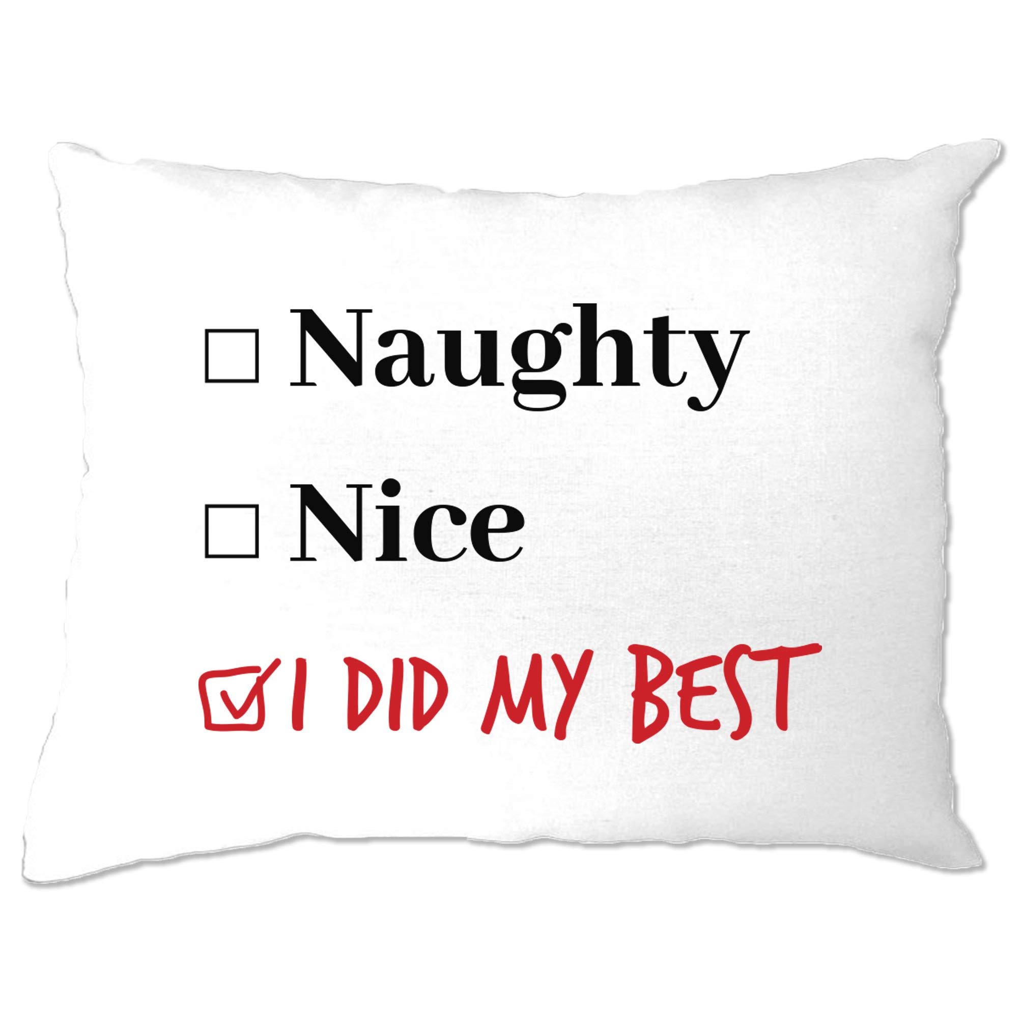 Funny Christmas Pillow Case - Tim & Ted Joke Design with 'Nice, Naughty, Did My Best' Print | White Holiday Decorative Pillow Cover | Perfect Xmas Gift for Family & Friends | Great for Home Decor, Office, and Holiday Parties