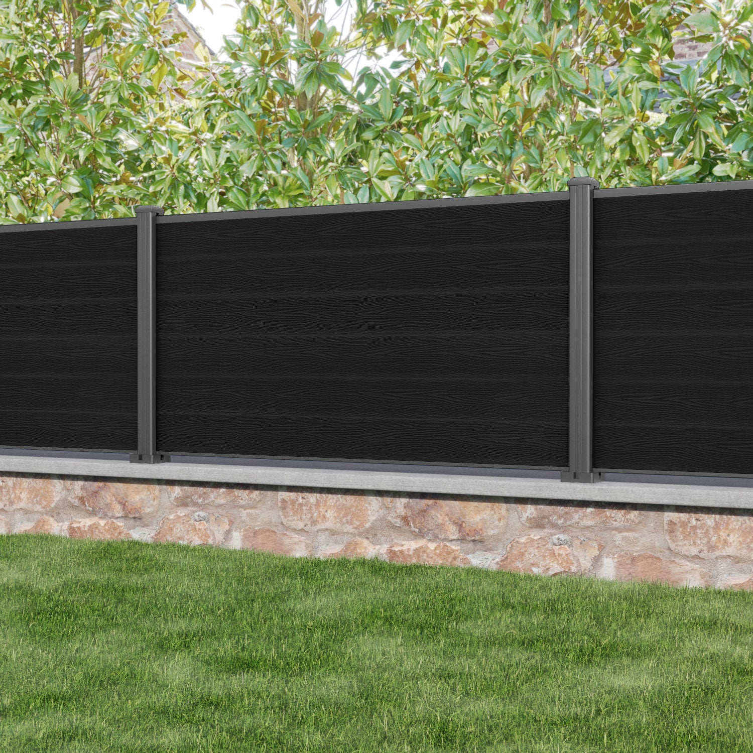 Classic Black Fence Panel with Aluminum Posts - Durable Outdoor Privacy Fence for Backyard, Garden, and Pool Area