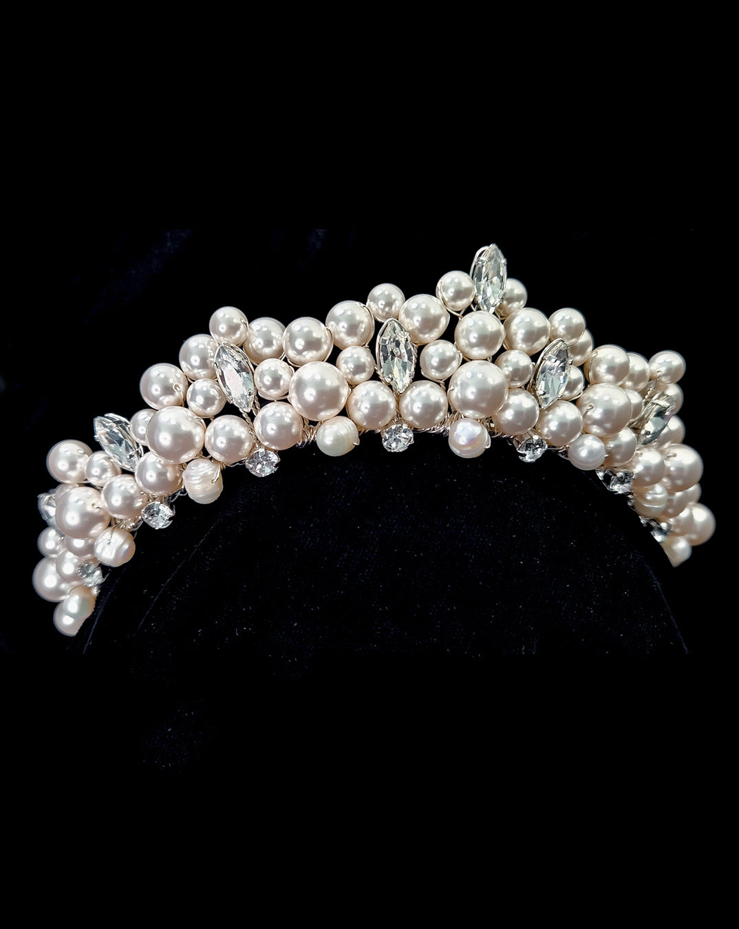 Elegant Bridal Headpiece with Dramatic Pearl Encrusted Crown | Pearlin by Kezani | Perfect for Weddings, Prom & Special Occasions