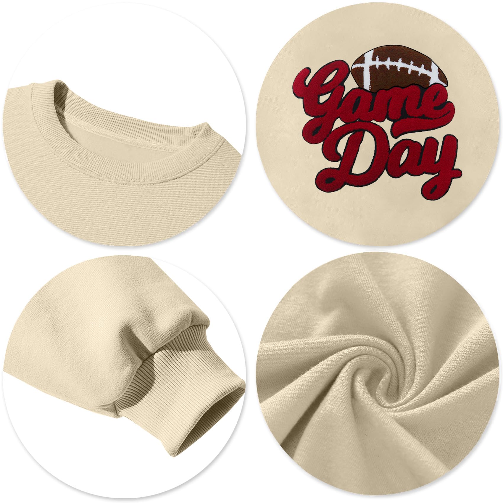 Women's Football Game Day Sweatshirt - Chenille Patch Graphic Long Sleeve Top for Casual Wear, Tailgating & Sports Events