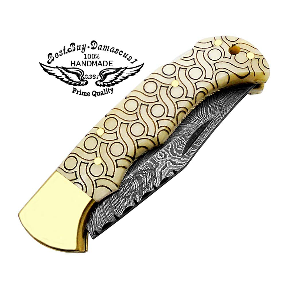 Premium Damascus Steel Folding Pocket Knife - 5.5