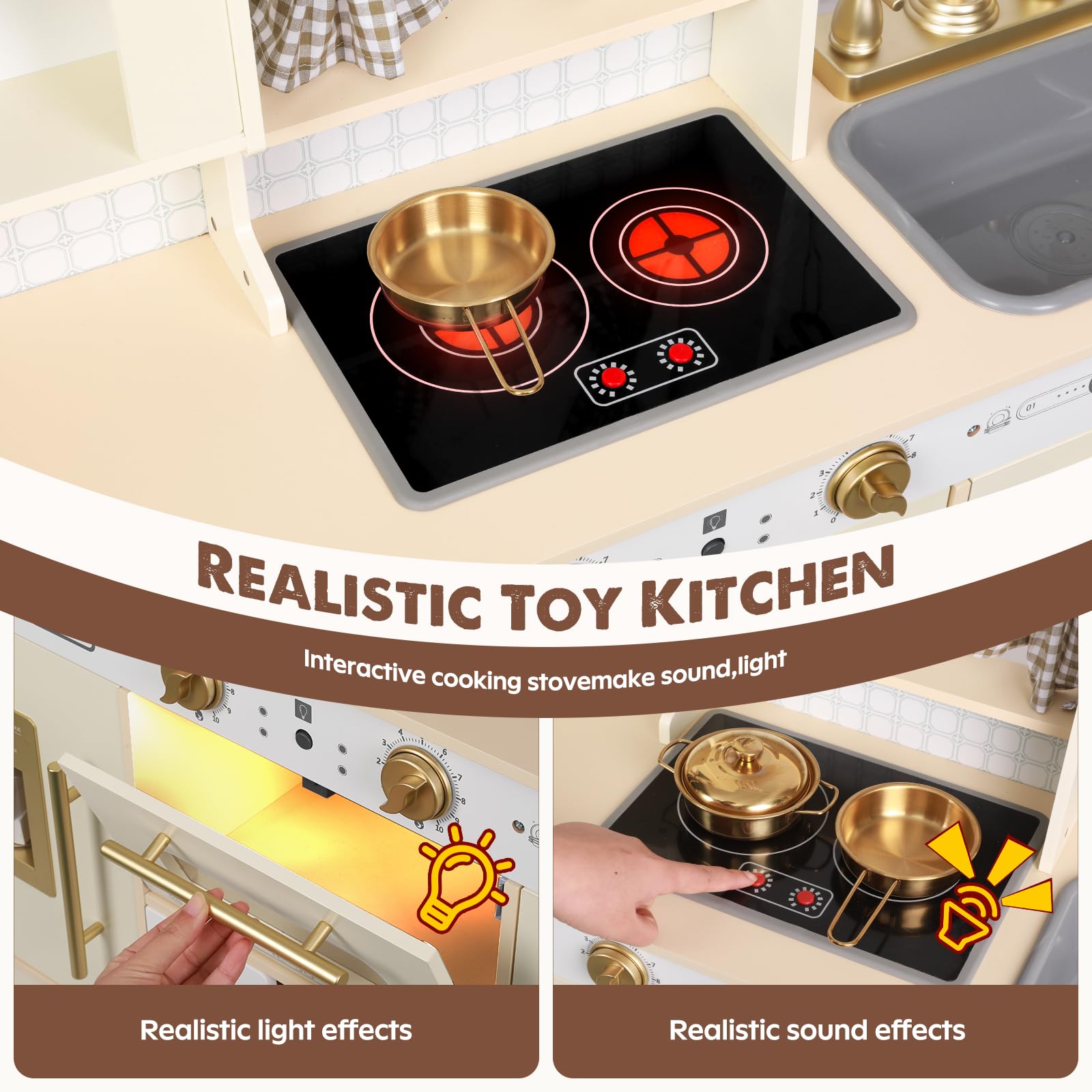 **Wooden Play Kitchen Set for Kids - Adjustable Height with Kitchen Accessories - Pretend Play Toy Gift for Toddlers & Children Ages 3-8 - Perfect for Home, Preschool & Role-Playing Fun (White)**
