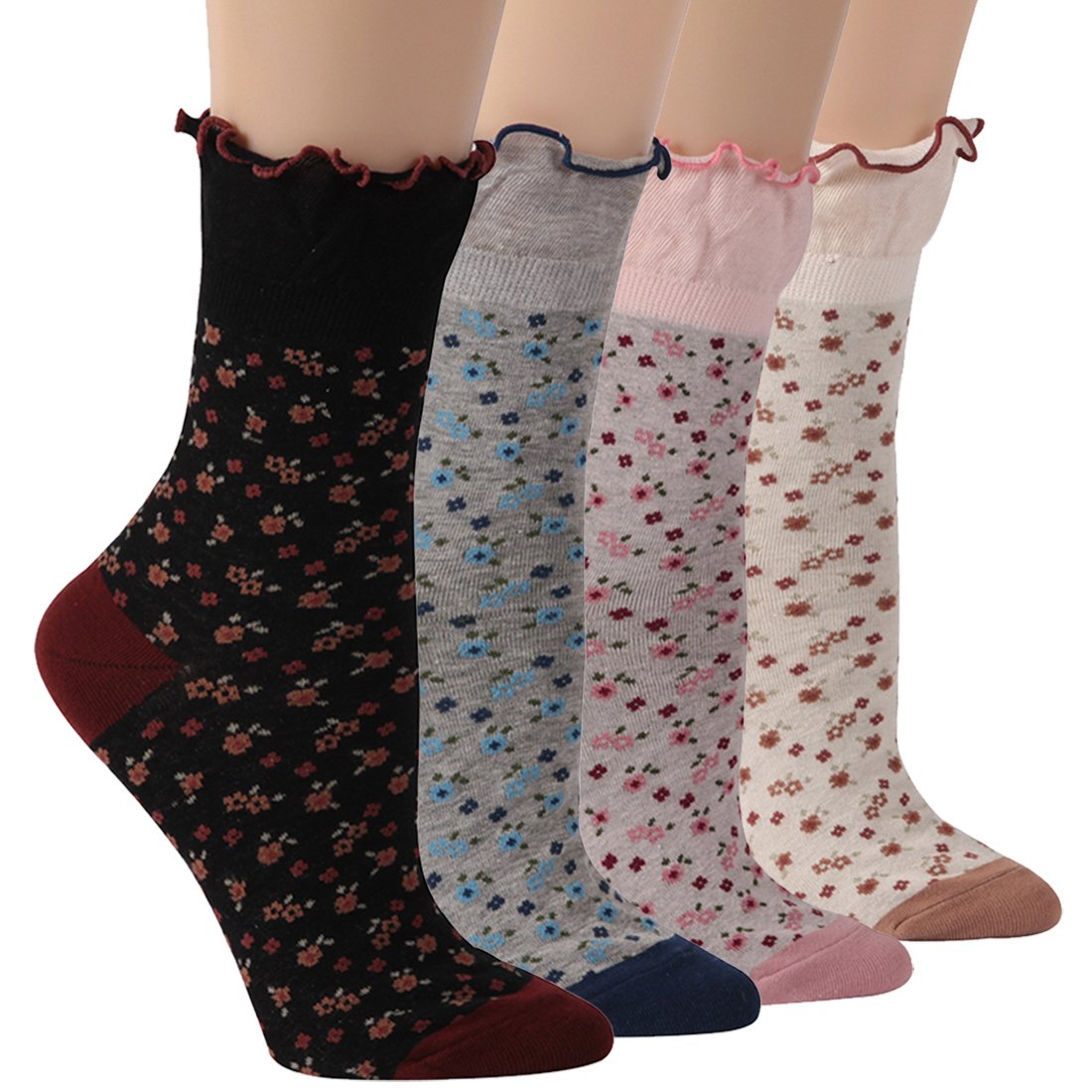Women's Floral Lace Ruffle Ankle Socks - Cute Frilly Novelty Dress Socks for Women & Girls - Perfect for Casual Wear, Summer Outfits, and Fashion Accessories