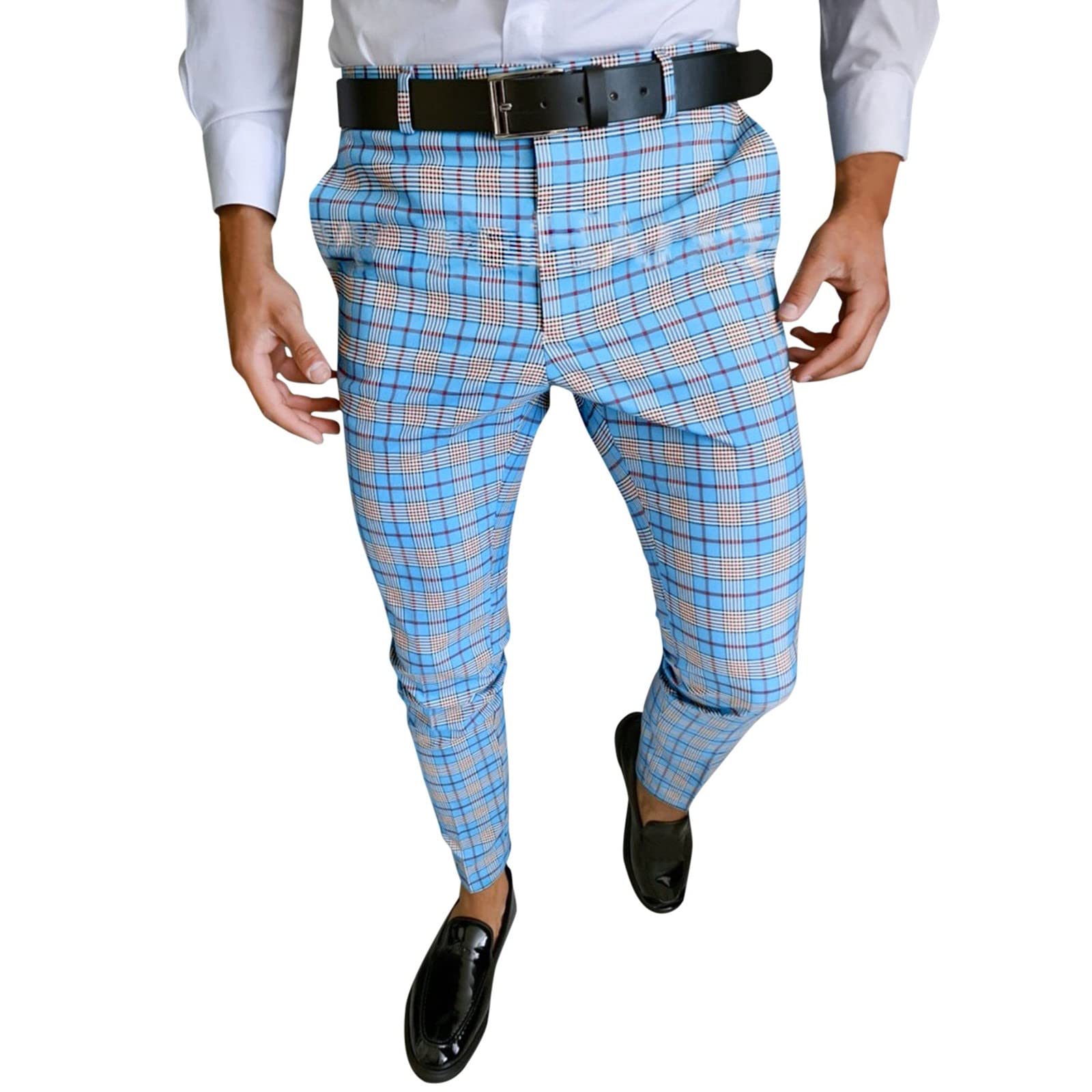 Gillberry Men's Relaxed Fit Checkered Dress Pants - Business Casual Work Pants with Comfortable Stretch for Office, Meetings & Professional Occasions
