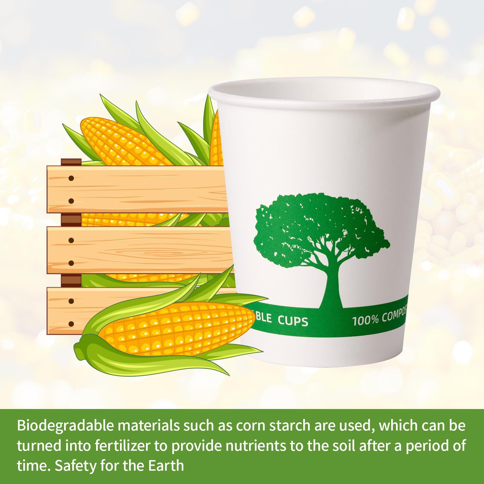 Vplus 400 Pack 8 oz Compostable Paper Coffee Cups | Biodegradable Disposable Hot Drinking Cups | Eco-Friendly Party, Picnic & Event Supplies | Perfect for Coffee Shops, Office Breakrooms & Outdoor Gatherings