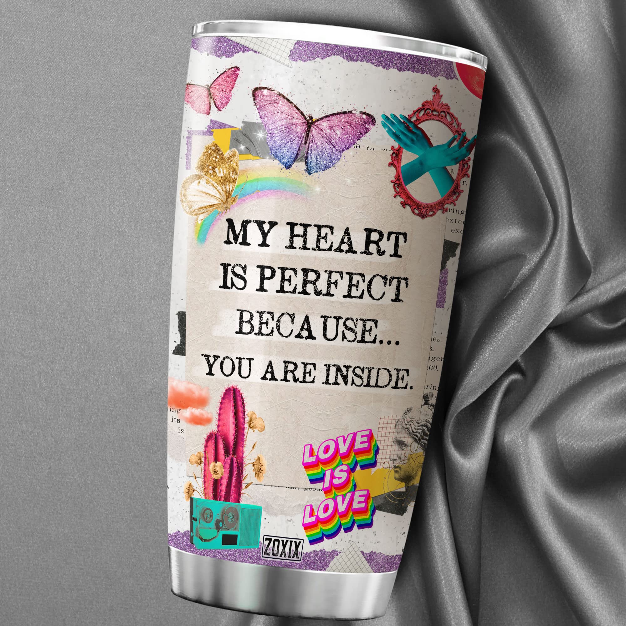 Custom LGBT Pride Tumbler - 20oz Stainless Steel Insulated Coffee Mug with Lid | Personalized Rainbow Photo Collage Design | Perfect Lesbian Gay Couple Gift for Men & Women | Great for Pride Parades, Office Use & Romantic Anniversary Presents