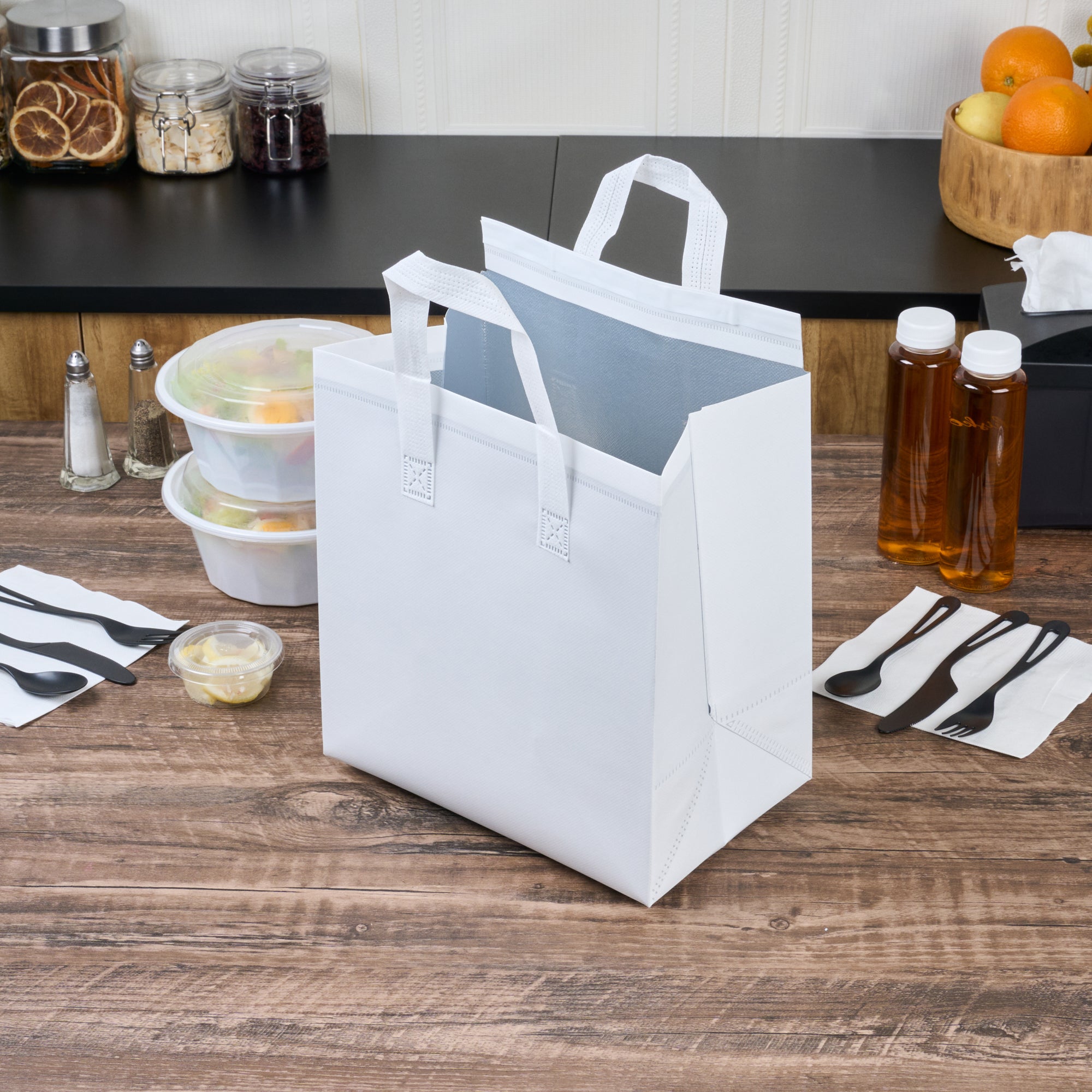 Premium White Insulated Takeout Food Delivery Bags - Tamper Evident, 10.25