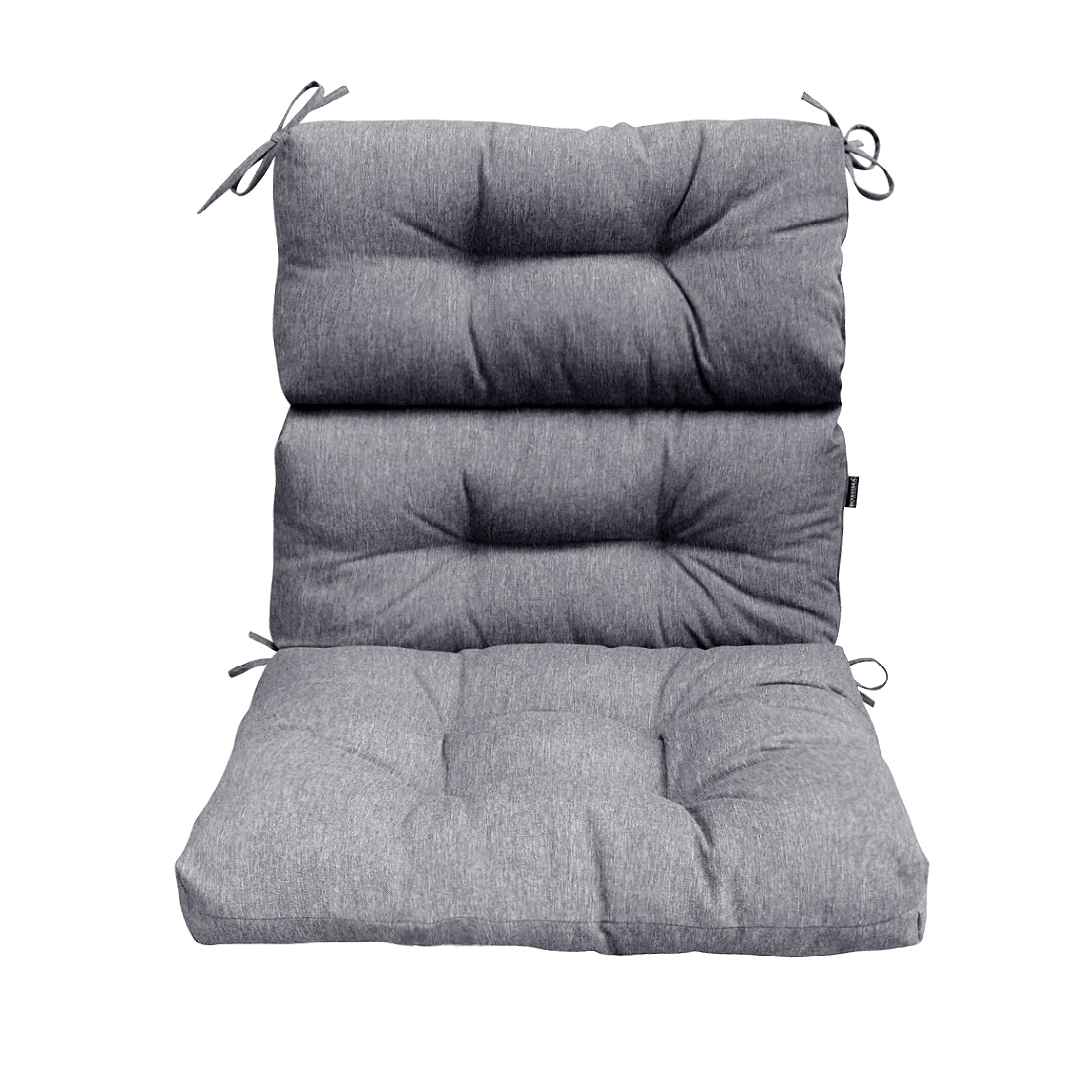 BOSSIMA Outdoor Patio High Back Lawn Chair Cushions - Tufted Square Corner Design, Charcoal Grey - Perfect for Garden, Poolside & Backyard Relaxation