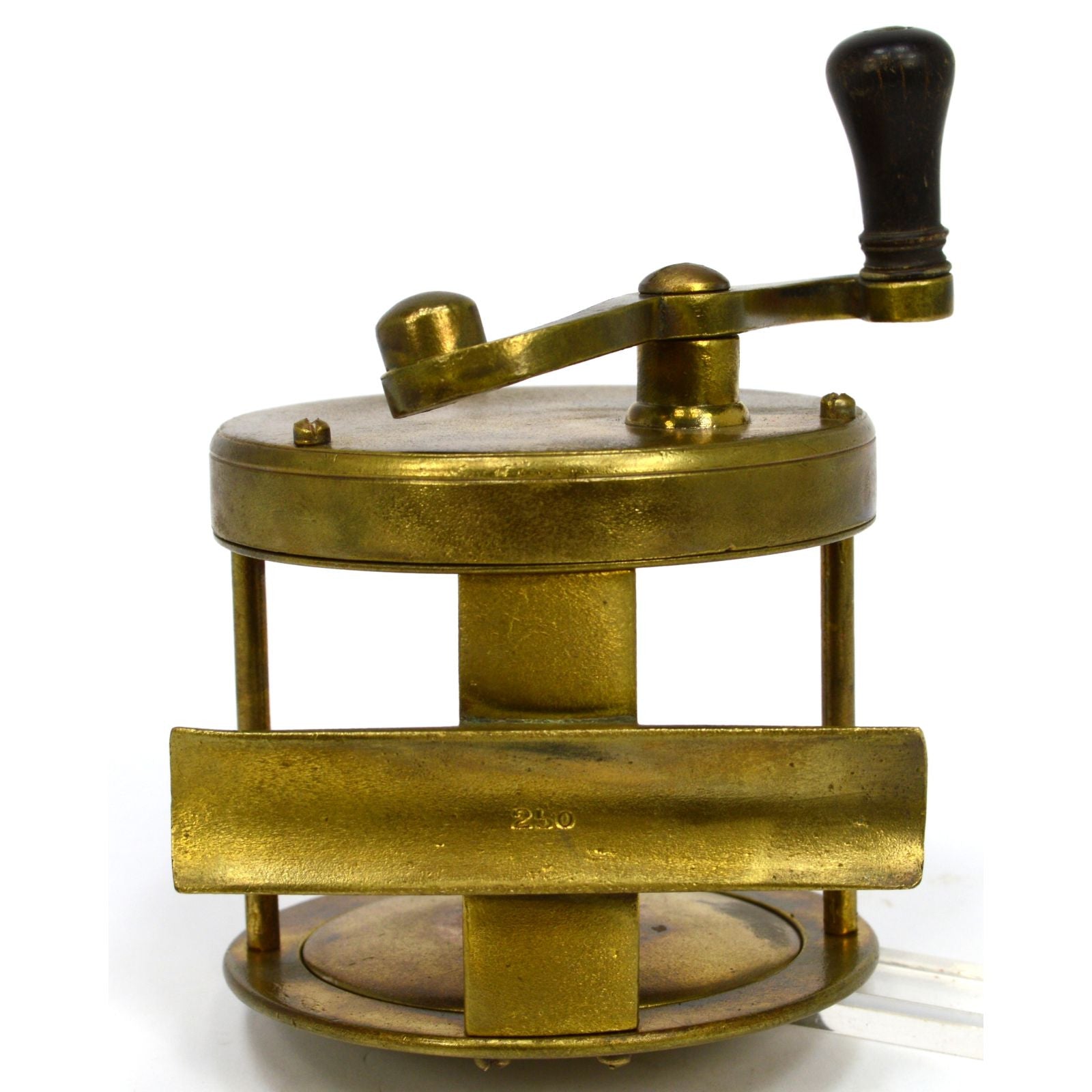 Vintage Antique Brass Fishing Reel 250 - Curved S Handle, Unknown Maker - Perfect for Collectors & Classic Fishing Enthusiasts