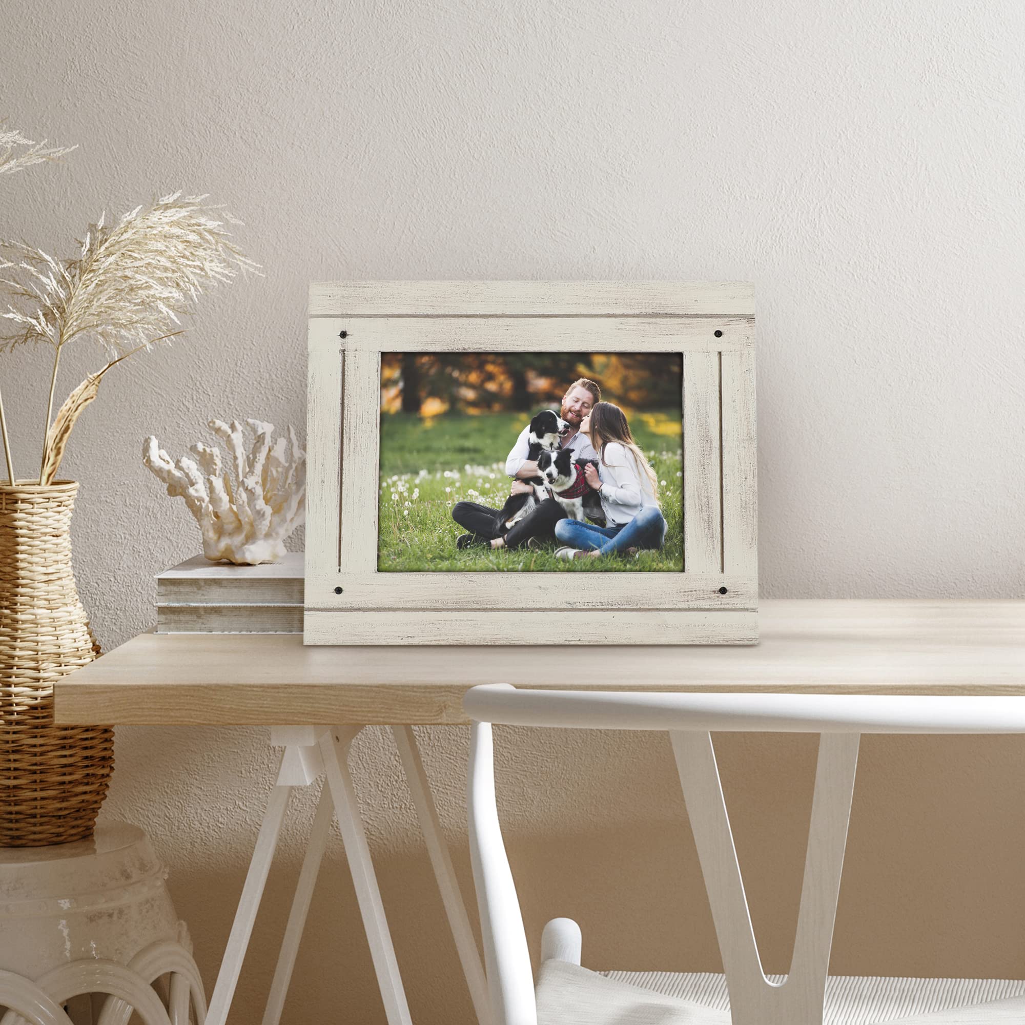 Americanflat 6x8 Picture Frame - Crystal Clear Glass, Distressed Wood - Wall & Tabletop Display for Home Decor