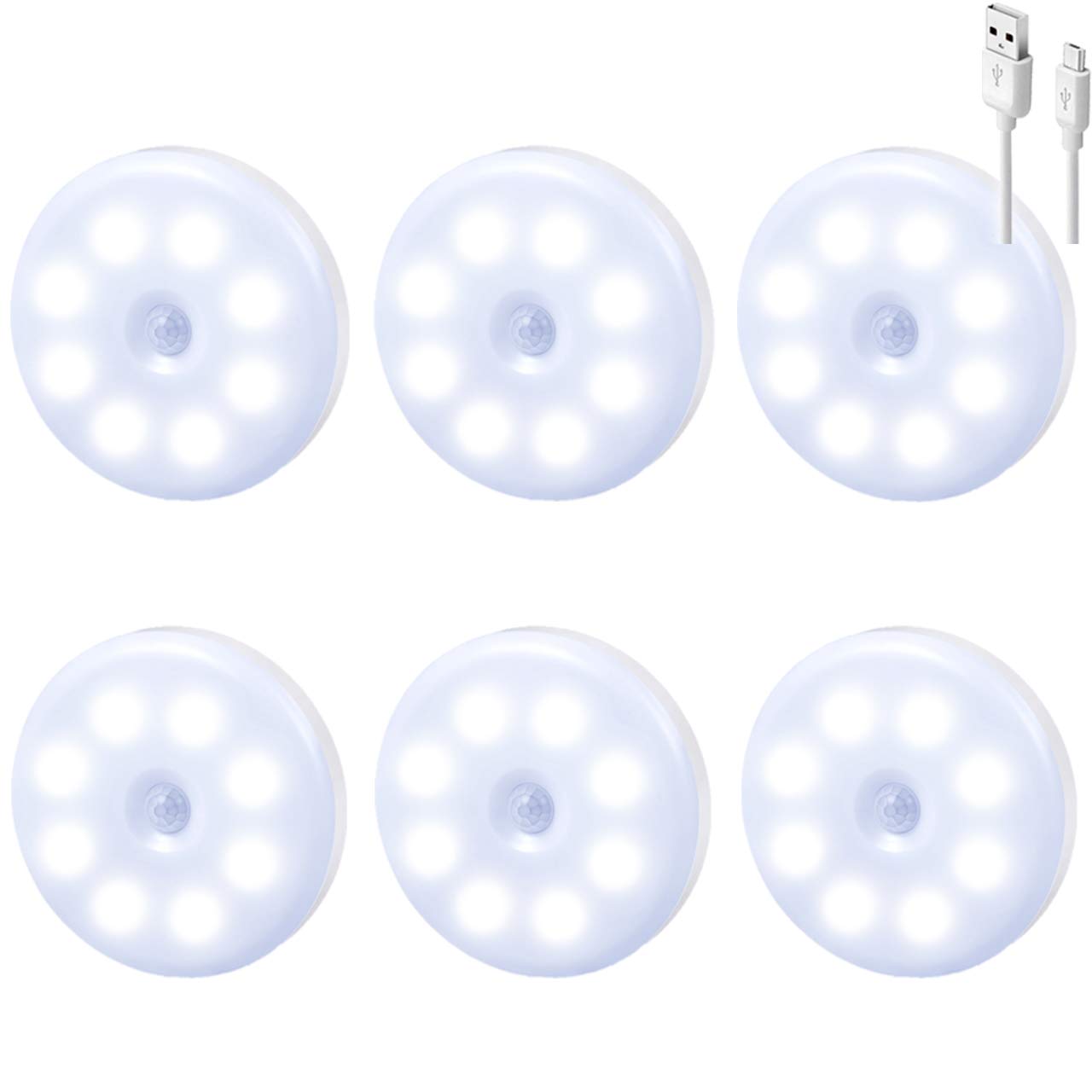 Motion Sensor LED Night Light - Rechargeable Stair & Closet Lighting with 3 White Lights for Home Safety & Convenience | Perfect for Hallways, Bedrooms, Kitchens & Bathrooms