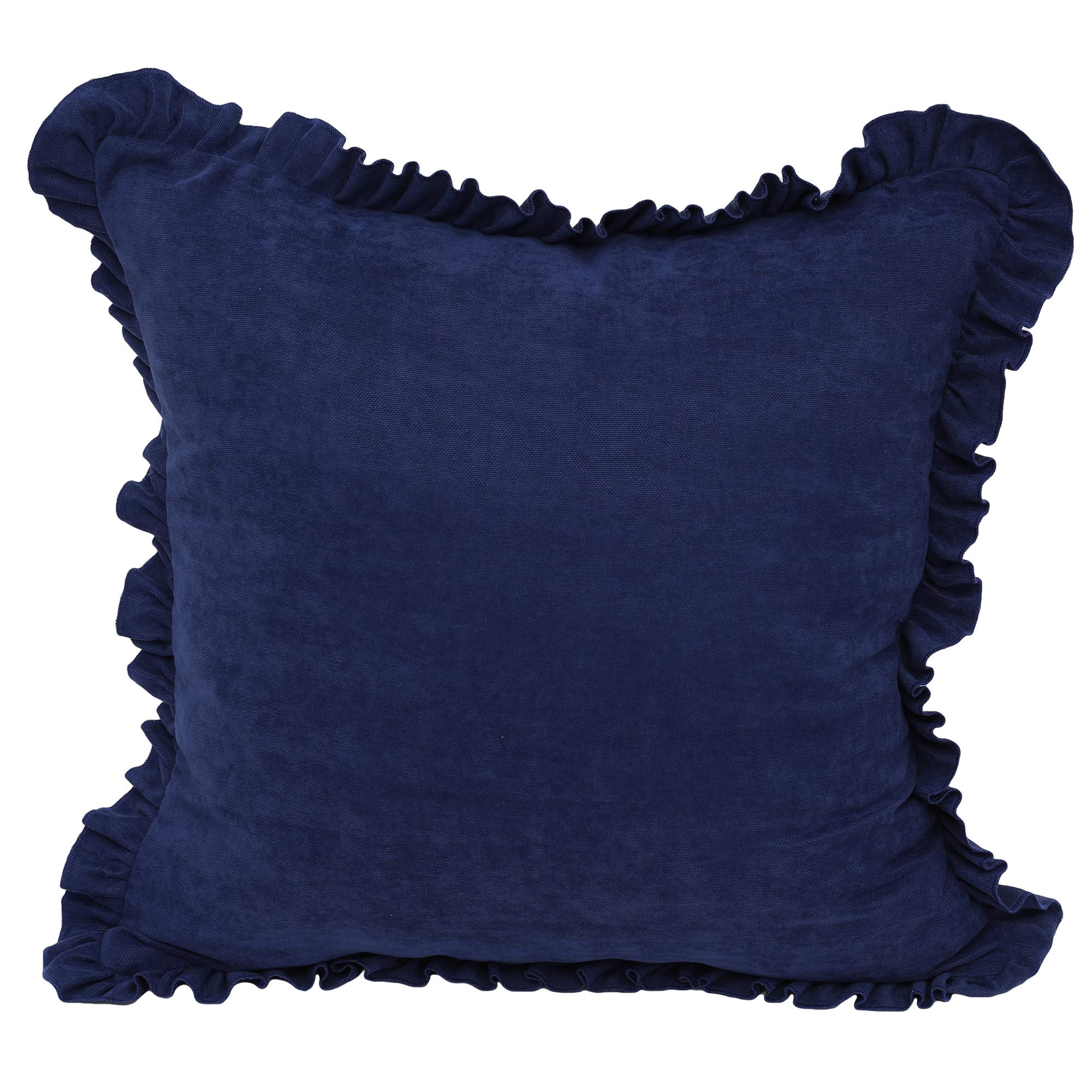 Decorative Square Throw Pillow Covers 18x18 Inch - Ruffled Polyester Cushion Cases for Sofa, Couch & Bed - Dark Blue Home Decor Accent for Living Room & Bedroom
