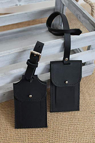 Personalized Monogram Black Leather Luggage Tag - Custom Name Initials for Travel Bags & Suitcases - Perfect for Business Trips, Vacations & Gifts