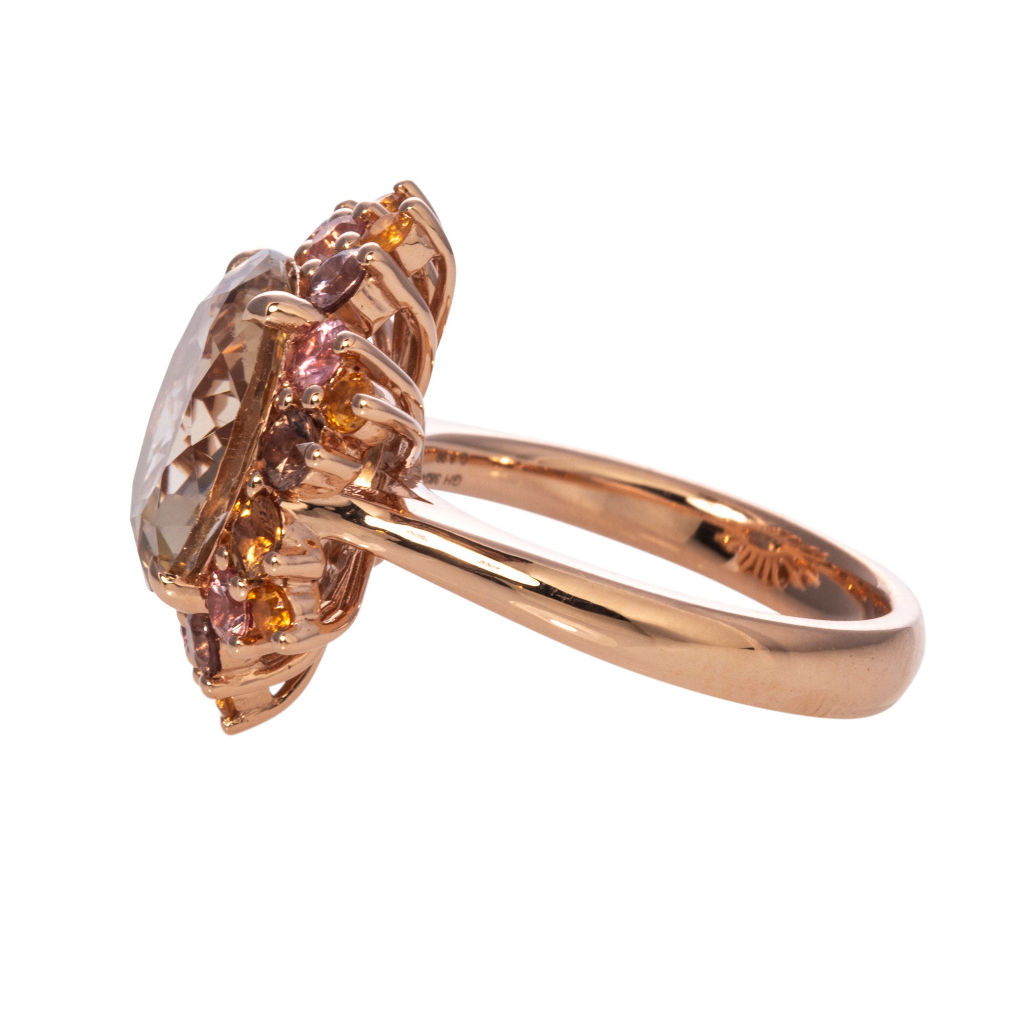 14K Rose Gold Ring with Smoky Quartz, Mandarin Garnet & Mixed Sapphires | Elegant Jewelry for Women | Perfect for Weddings, Anniversaries & Special Occasions