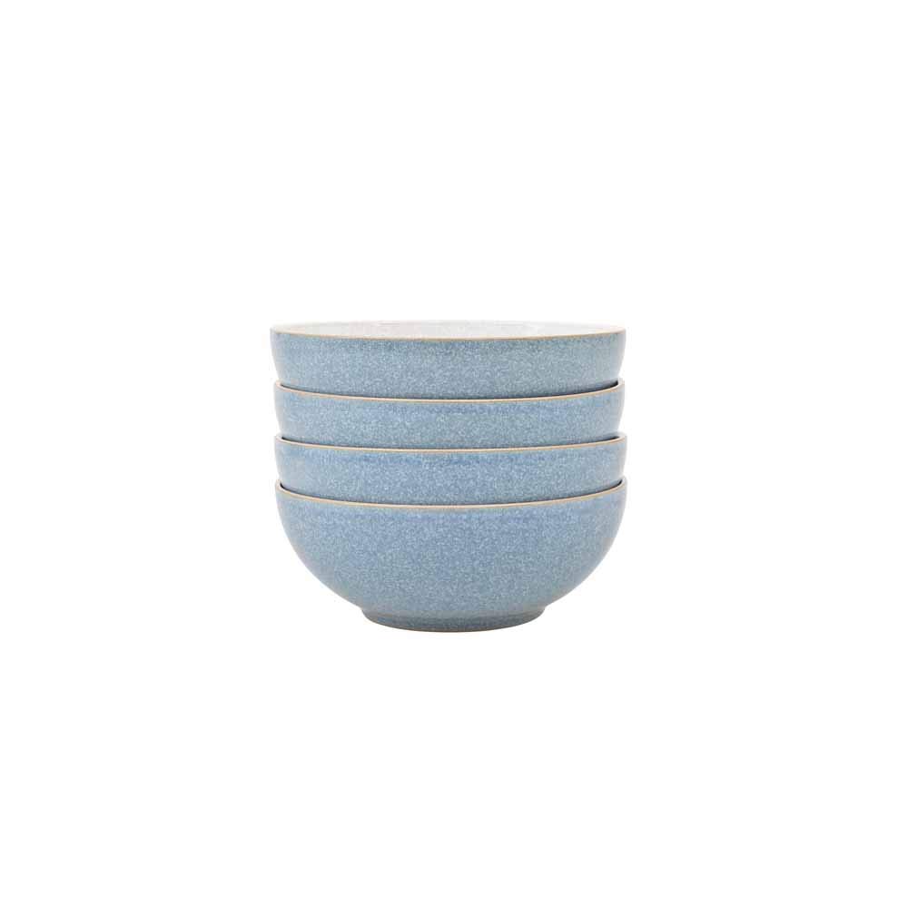 Denby Elements Blue & White Ceramic Cereal Bowls Set of 4 - 17cm (820ml) Microwave & Dishwasher Safe Stoneware - Crack Resistant Soup & Salad Bowls for Breakfast, Dining & Kitchen Use